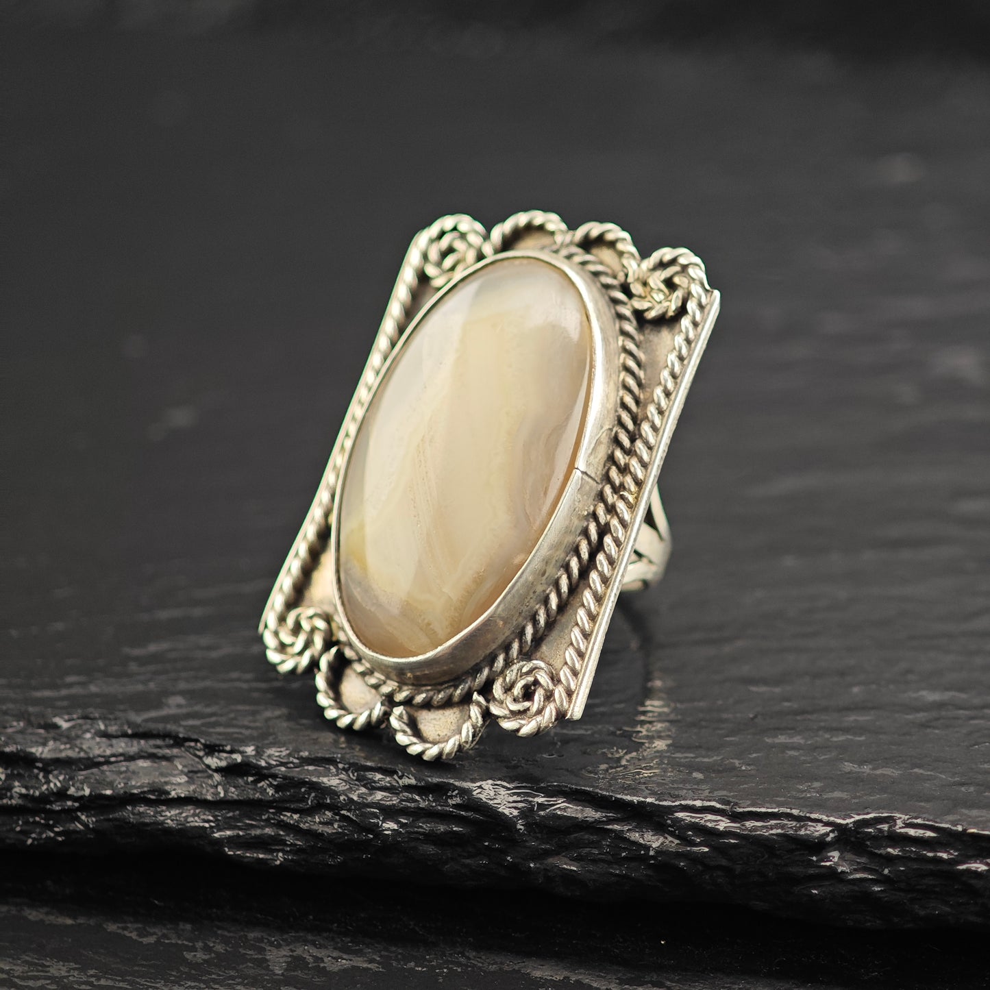 Vintage Agate Set of Native American Sterling Silver Cuff, Pendant, Brooch, and Ring Sz 6 1/4" MISC0373