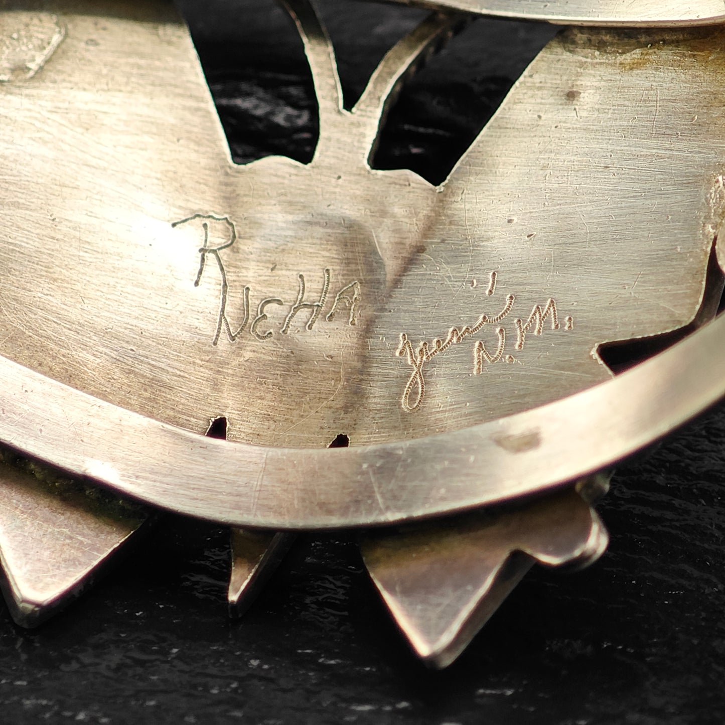 Vintage Zuni, Native American Inlay Butterfly Set of Sterling Silver Cuff, Brooch/Pendant, and Ring Sz 8" MISC0374