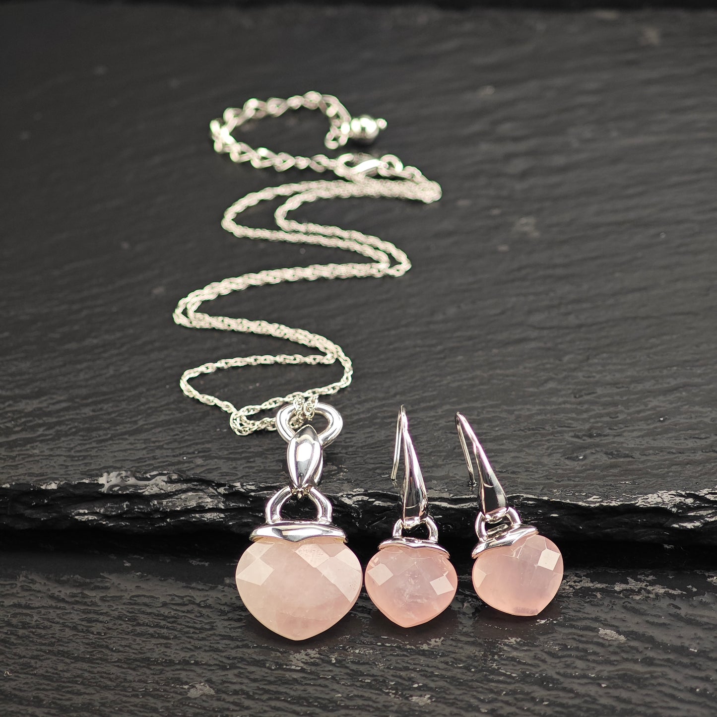 Elle Pink Quartz, Ruby Set Sterling Silver Necklace and Earrings MISC0376