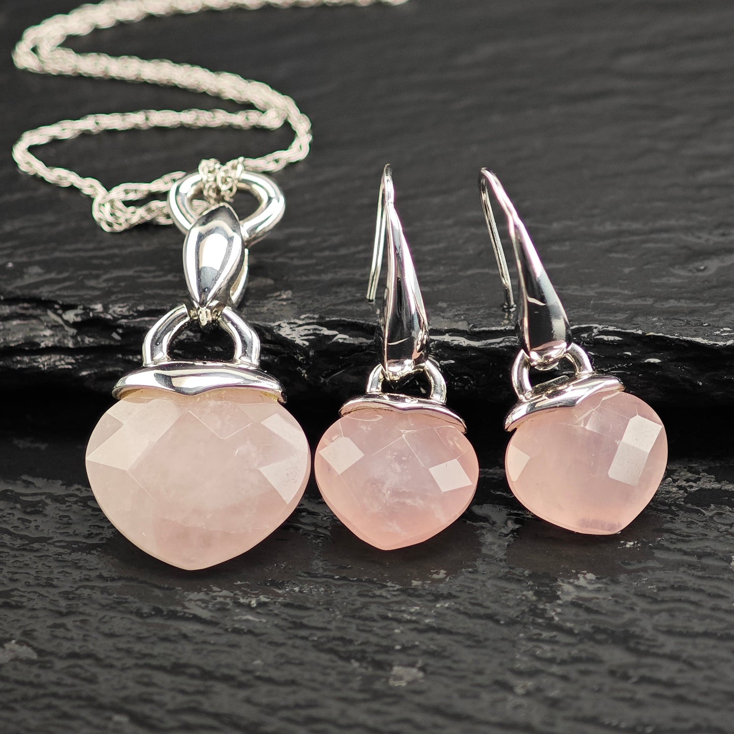 Elle Pink Quartz, Ruby Set Sterling Silver Necklace and Earrings MISC0376