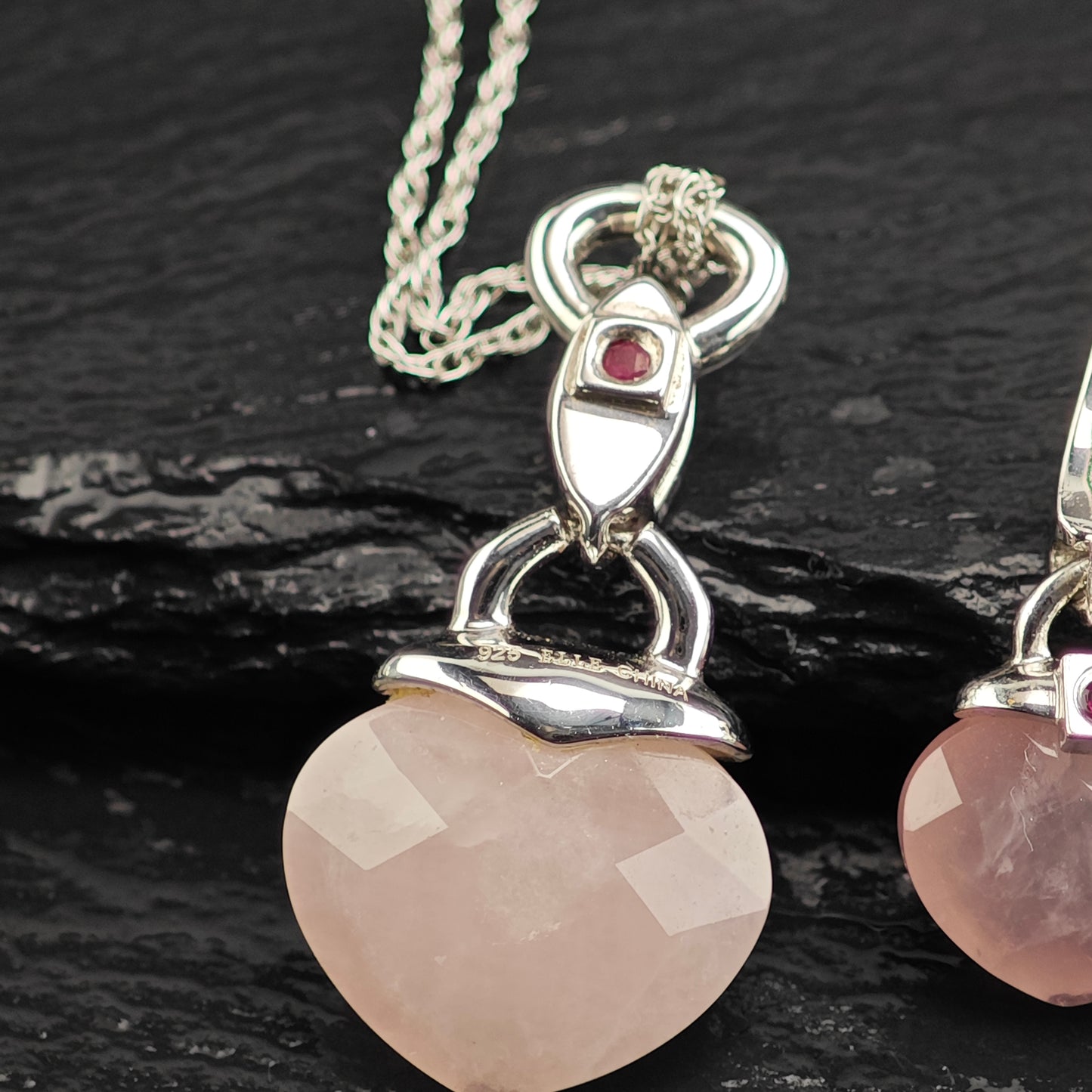 Elle Pink Quartz, Ruby Set Sterling Silver Necklace and Earrings MISC0376