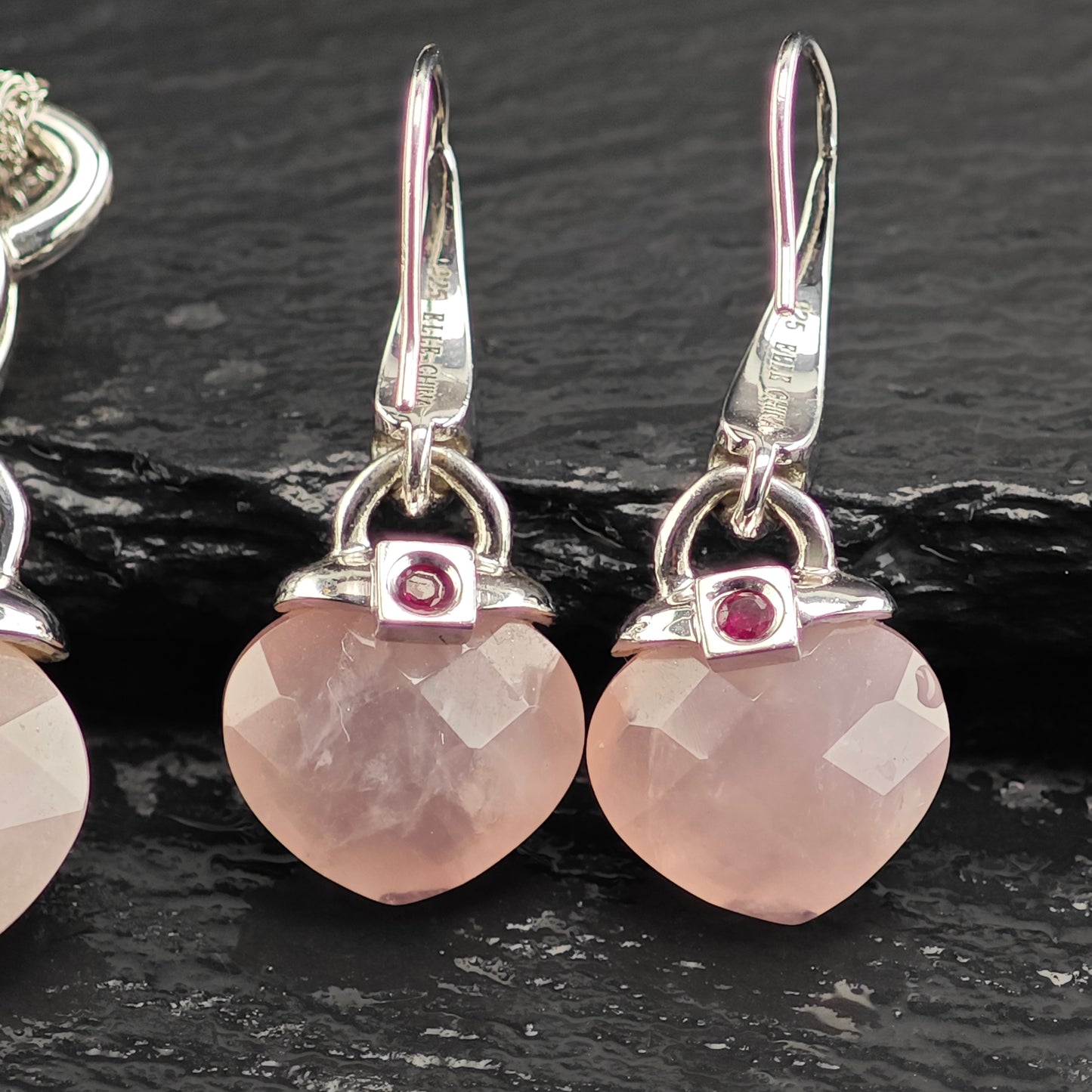 Elle Pink Quartz, Ruby Set Sterling Silver Necklace and Earrings MISC0376