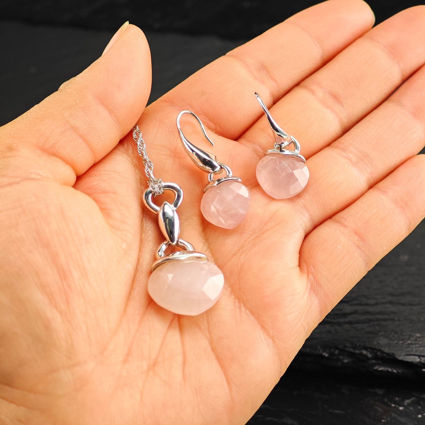 Elle Pink Quartz, Ruby Set Sterling Silver Necklace and Earrings MISC0376