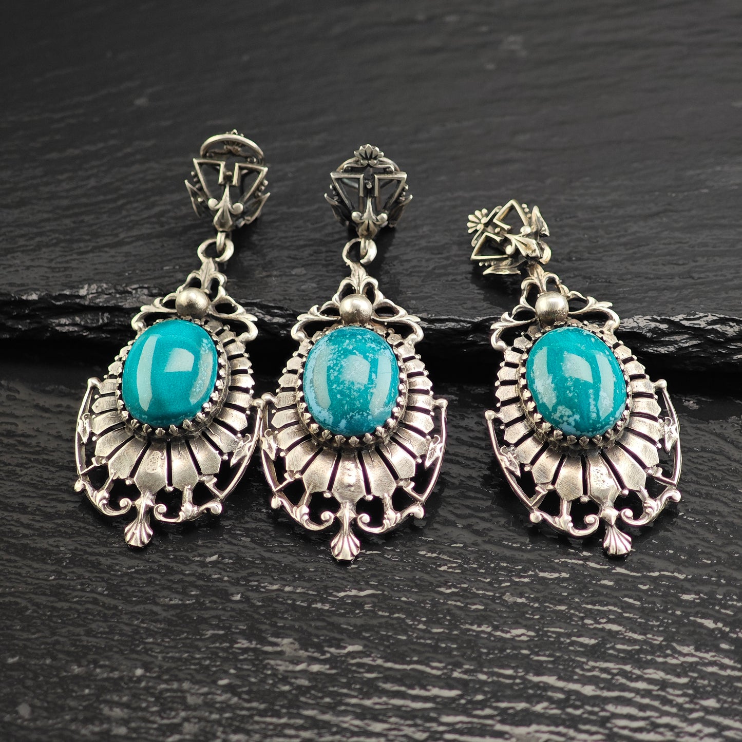 Enamel Painted Copper, Oval Set of Sterling Silver Pendant and Earrings MISC0377