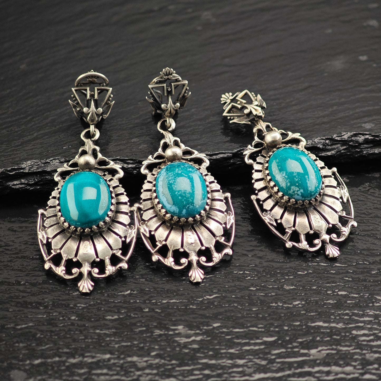 Enamel Painted Copper, Oval Set of Sterling Silver Pendant and Earrings MISC0377