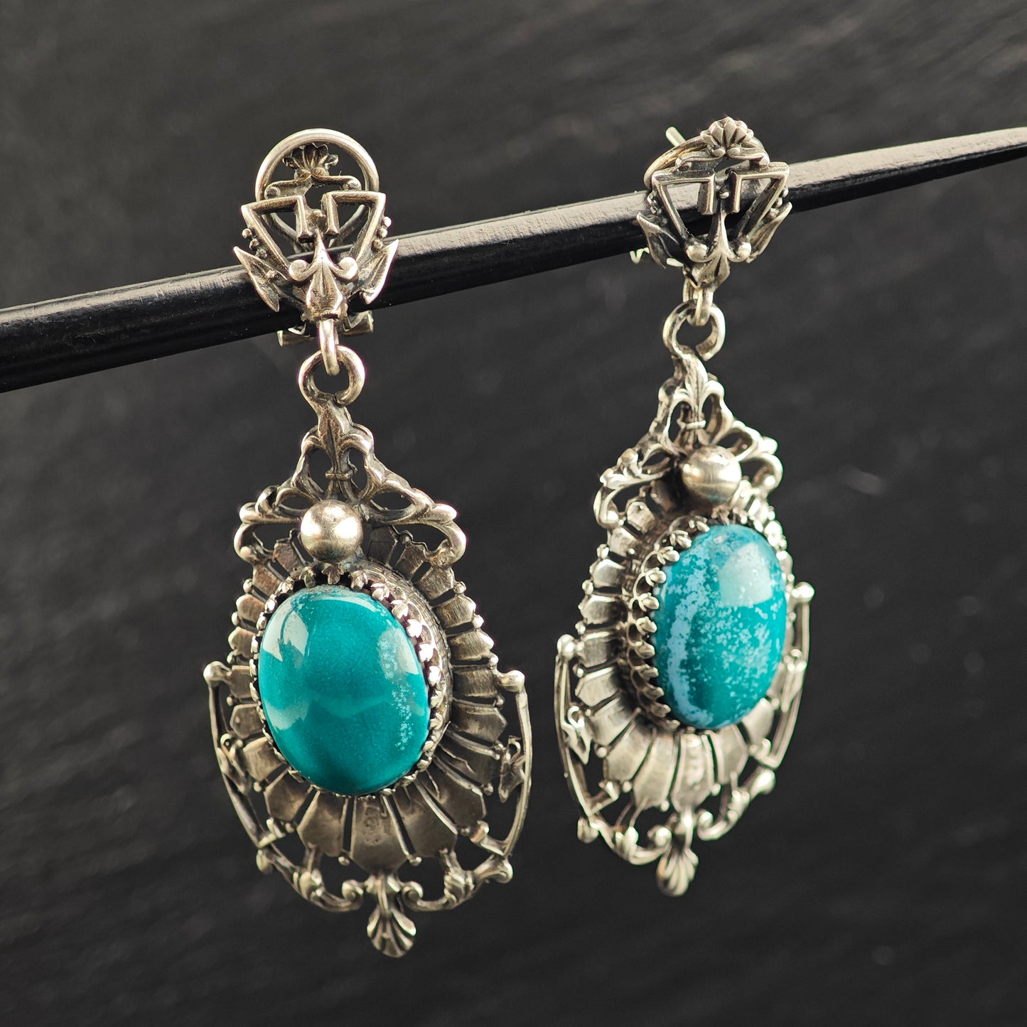 Enamel Painted Copper, Oval Set of Sterling Silver Pendant and Earrings MISC0377