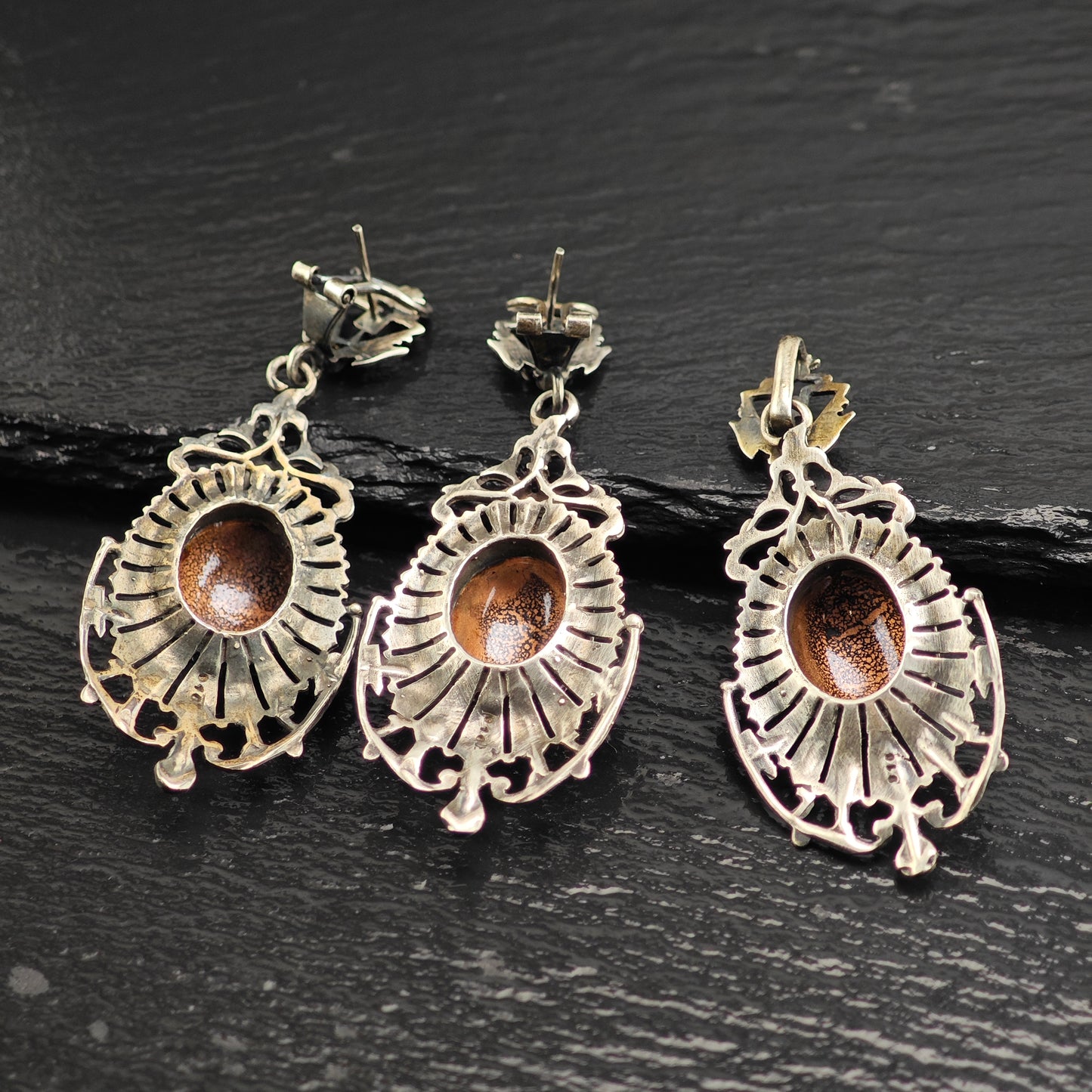 Enamel Painted Copper, Oval Set of Sterling Silver Pendant and Earrings MISC0377