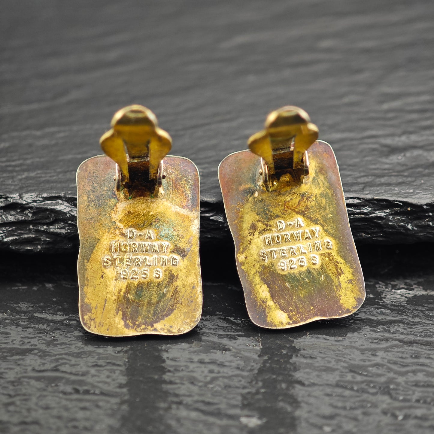 Set of Enamel Abstract, Modernist David Anderson Norway Brooch and Clip-On Earrings Sterling Silver MISC0378