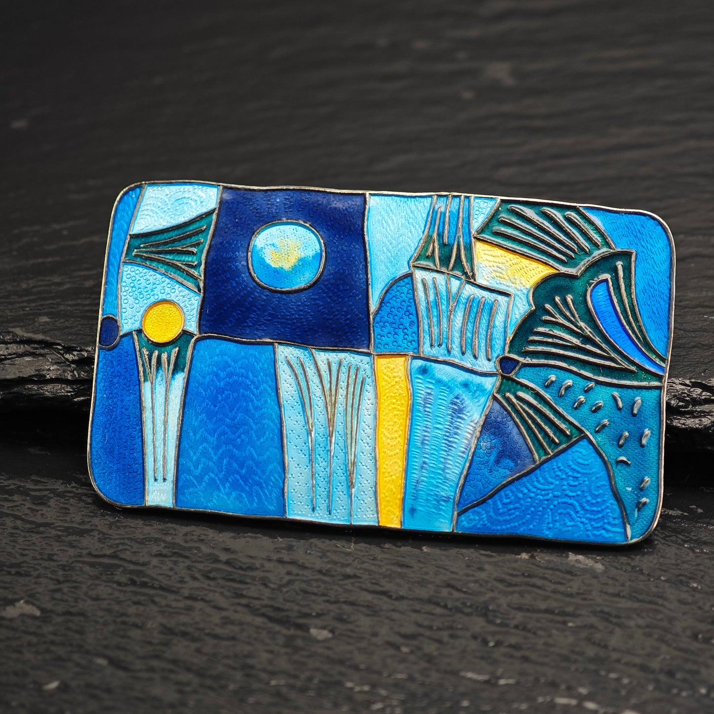 Set of Enamel Abstract, Modernist David Anderson Norway Brooch and Clip-On Earrings Sterling Silver MISC0378