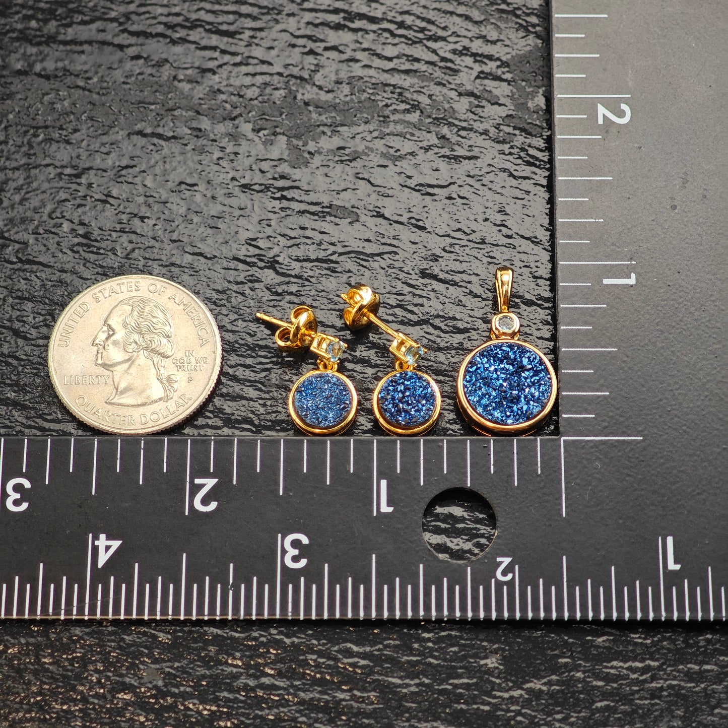 Druzy, Topaz Gold Plated Pendant and Earring Sterling Silver Set MISC0371