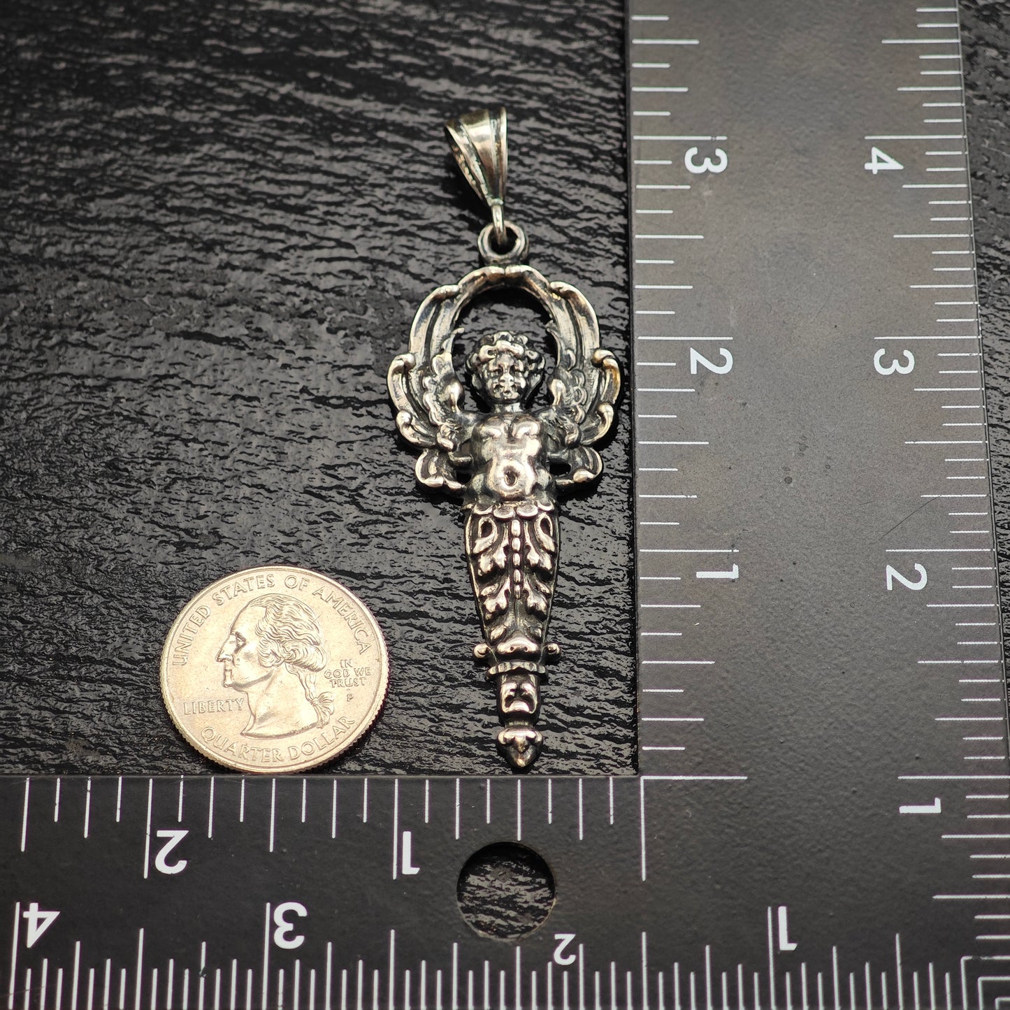 Art Nouveau Cherub Sterling Silver Pendant P3013