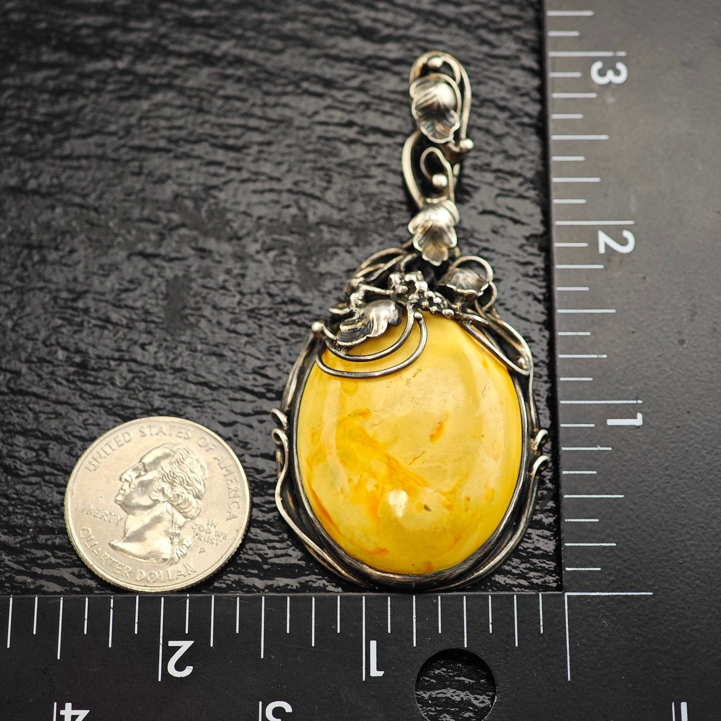 Art Nouveau Style Butterscotch Amber Pendant Sterling Silver P3018