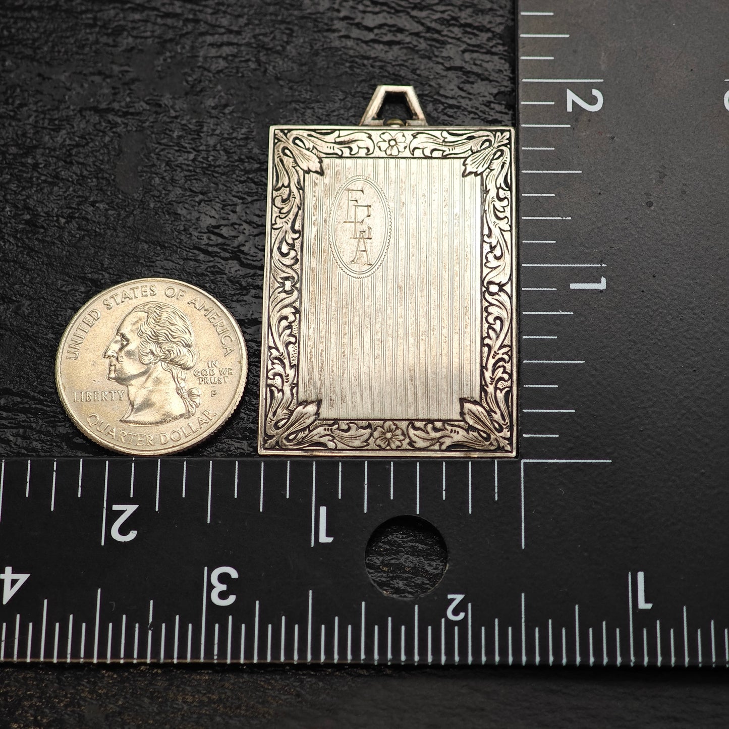 Antique Book Picture Locket Pendant Engraved ECA, Sterling Silver P3023