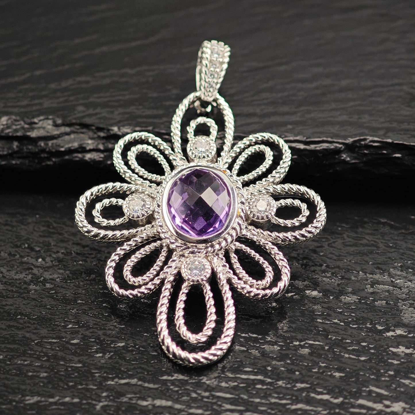 Judith Ripka Amethyst DQCZ Pendant Sterling Silver P3006