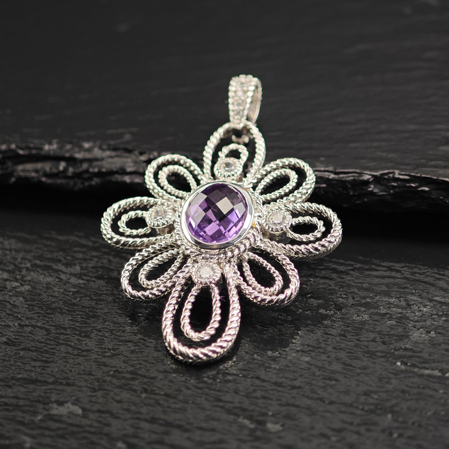 Judith Ripka Amethyst DQCZ Pendant Sterling Silver P3006
