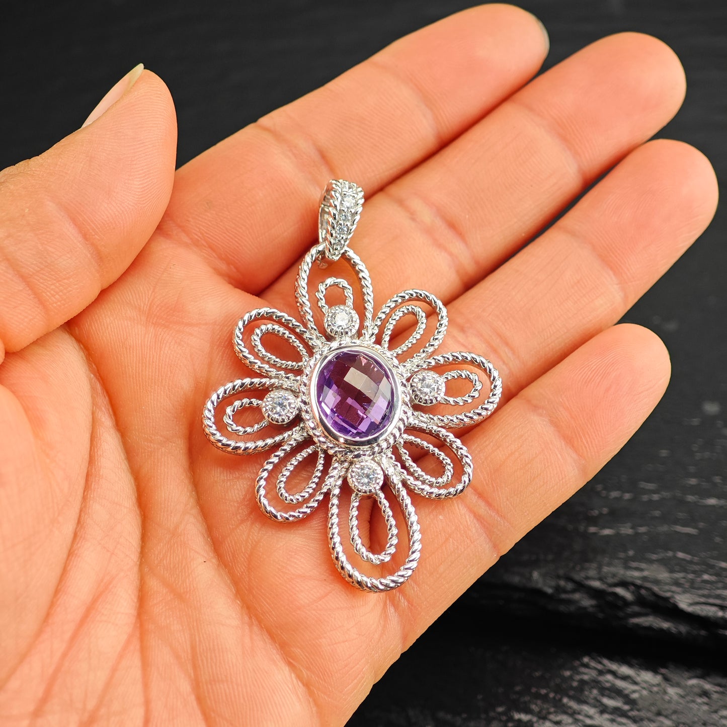 Judith Ripka Amethyst DQCZ Pendant Sterling Silver P3006