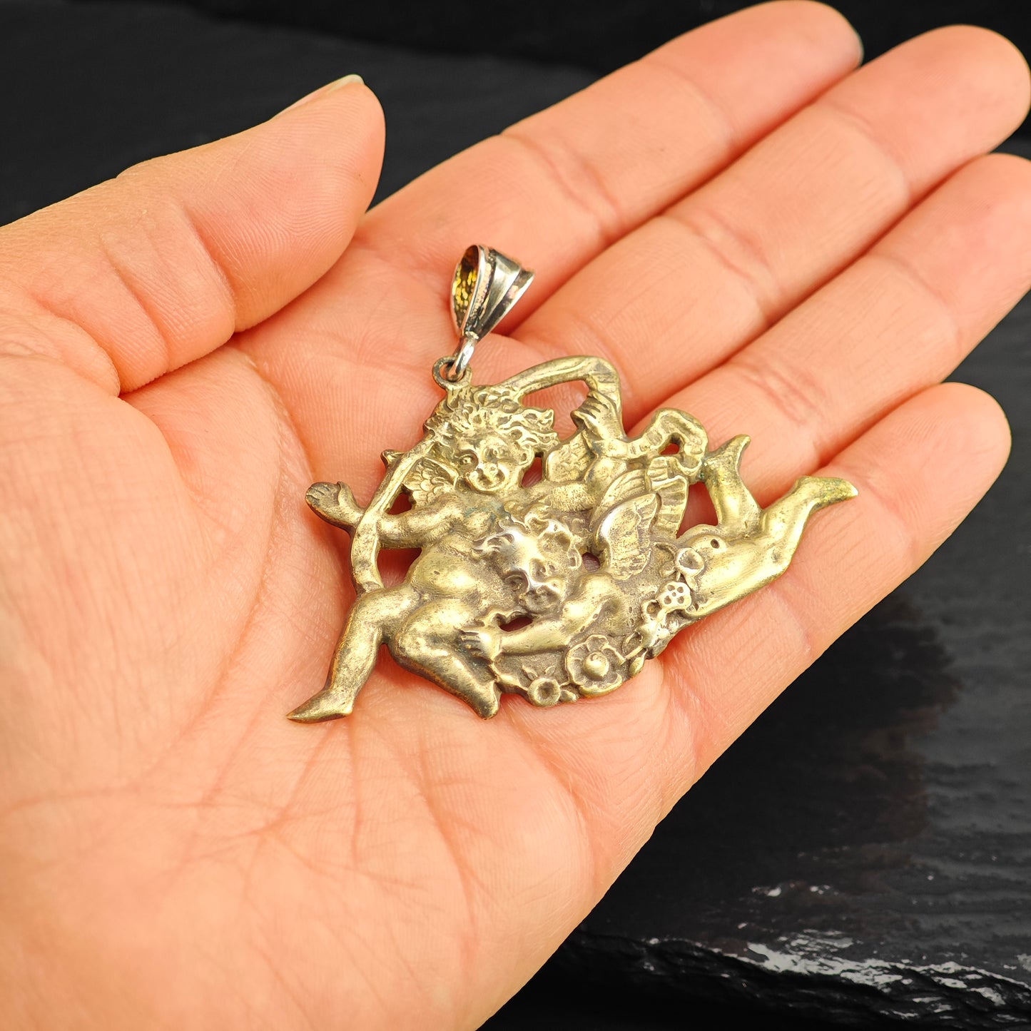 Gorham Cherub Gold Plated Pendant Sterling Silver P3008