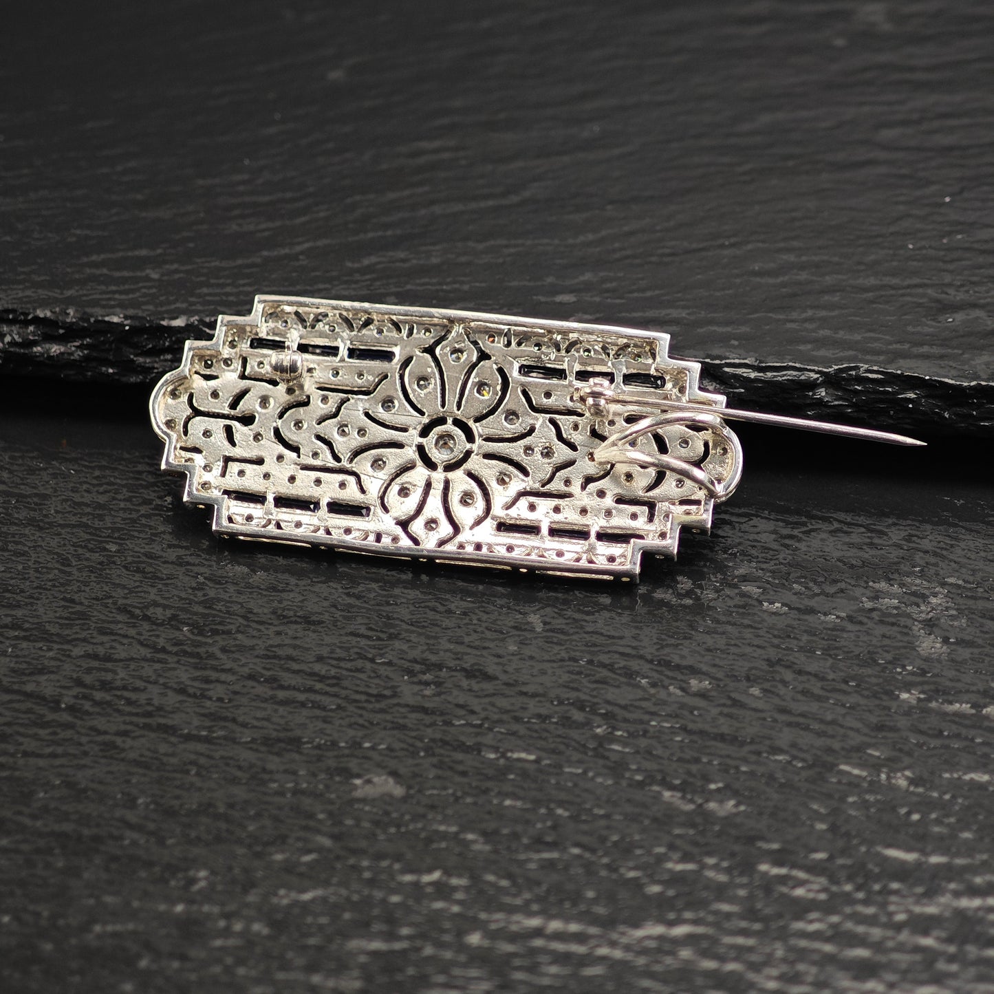 Art Deco Style Lab Sapphire CZ Brooch/Pendant, Sterling Silver P3010