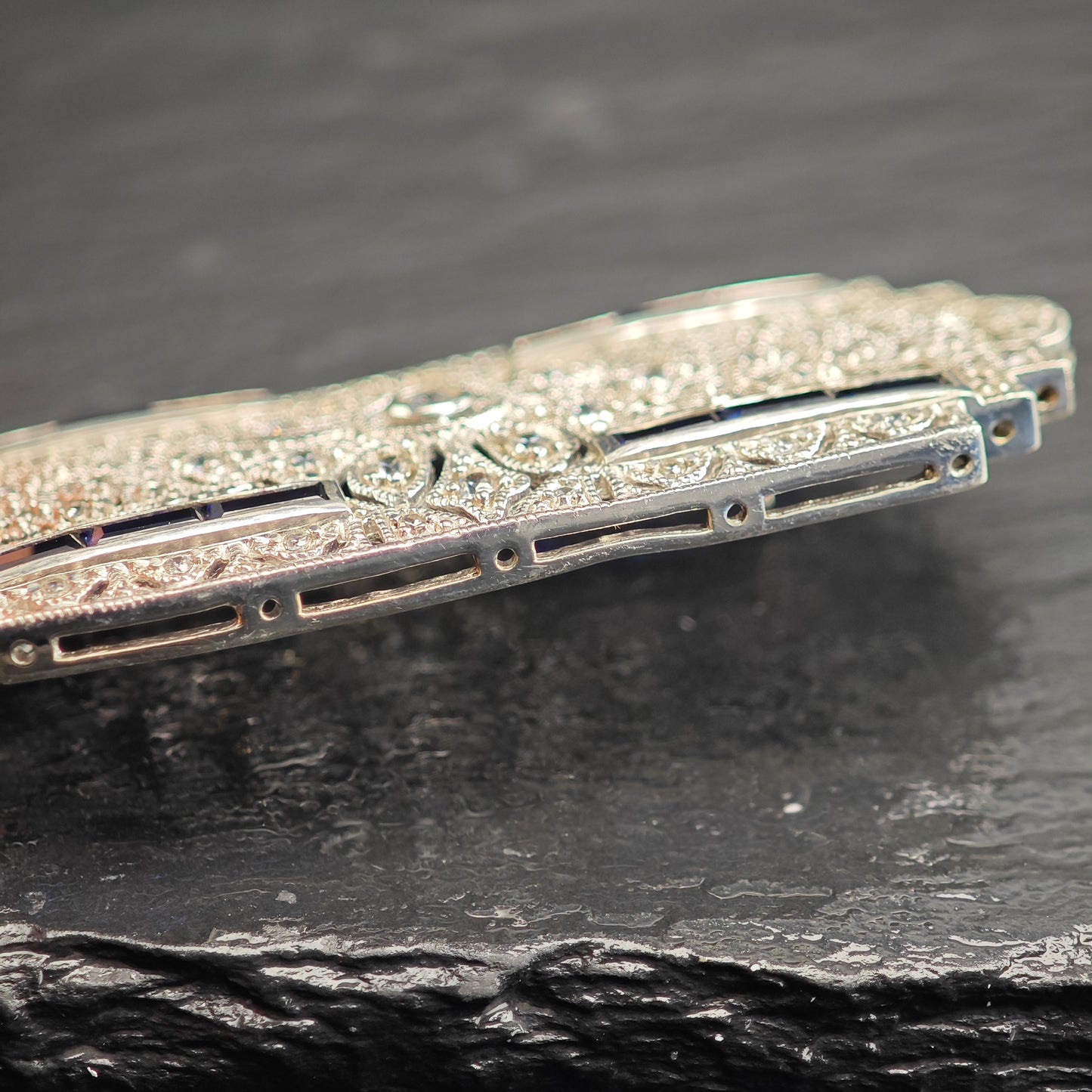 Art Deco Style Lab Sapphire CZ Brooch/Pendant, Sterling Silver P3010