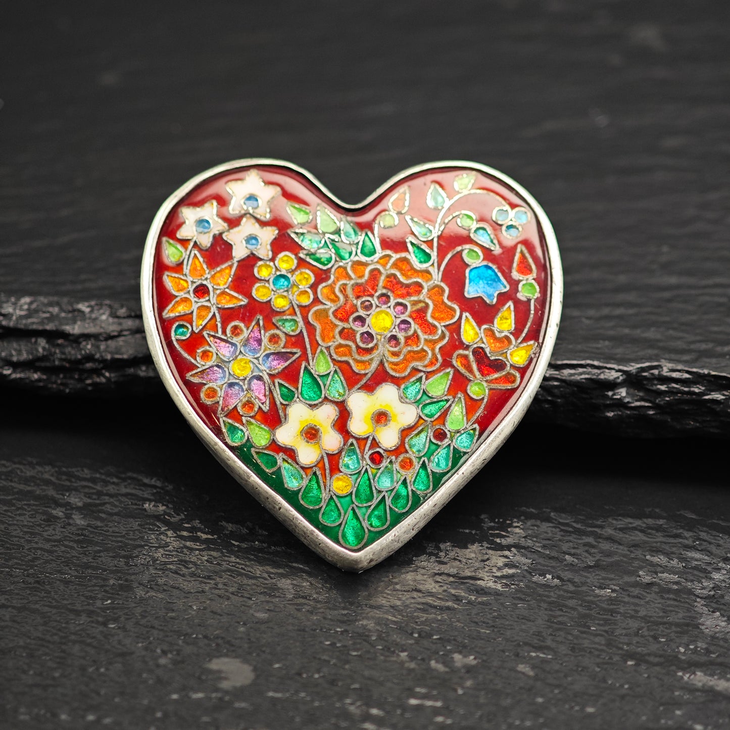 Gay Giannini Cloisonne Enamel Heart Pendant Sterling Silver P3012