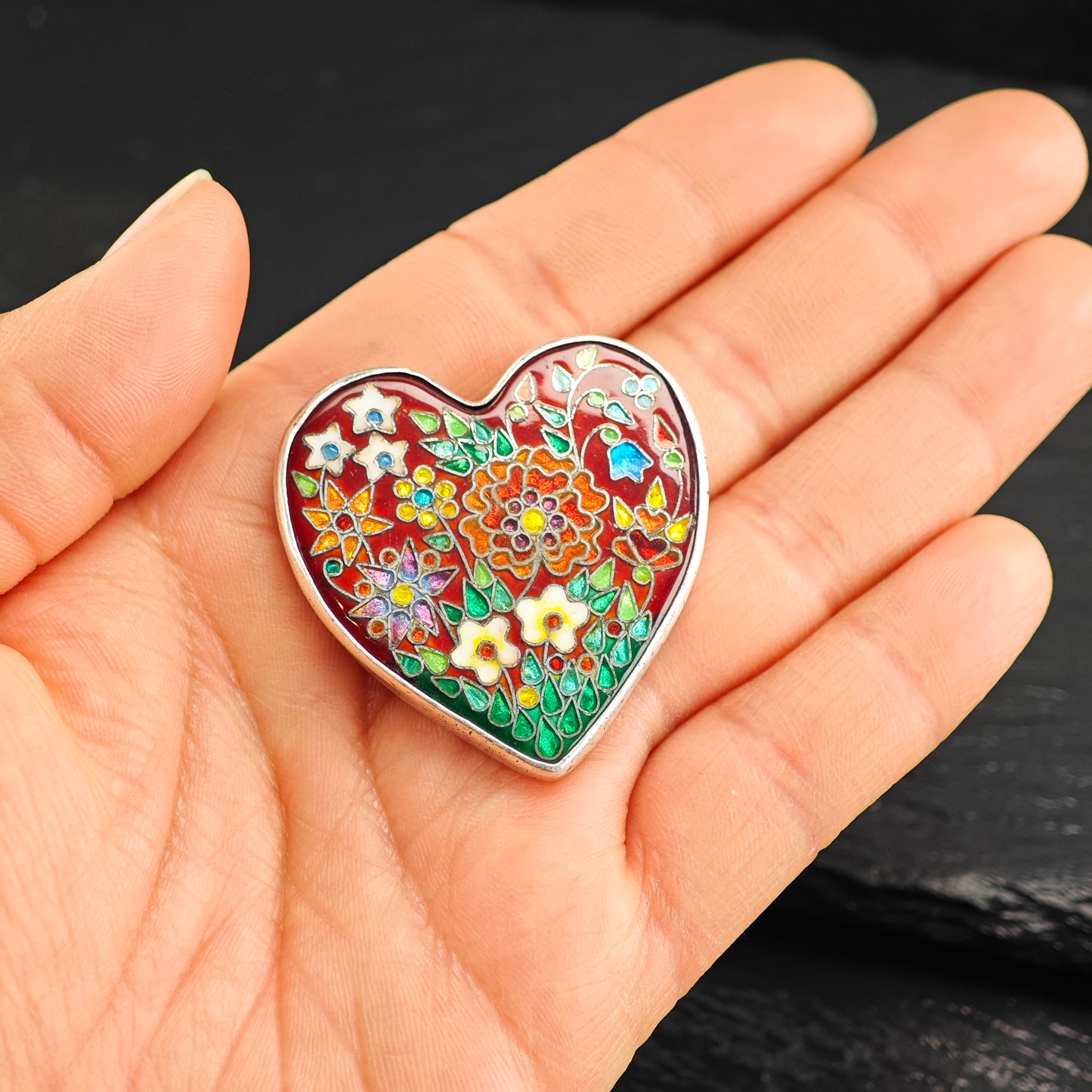 Gay Giannini Cloisonne Enamel Heart Pendant Sterling Silver P3012