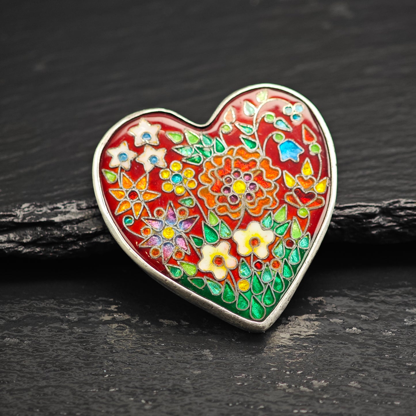 Gay Giannini Cloisonne Enamel Heart Pendant Sterling Silver P3012