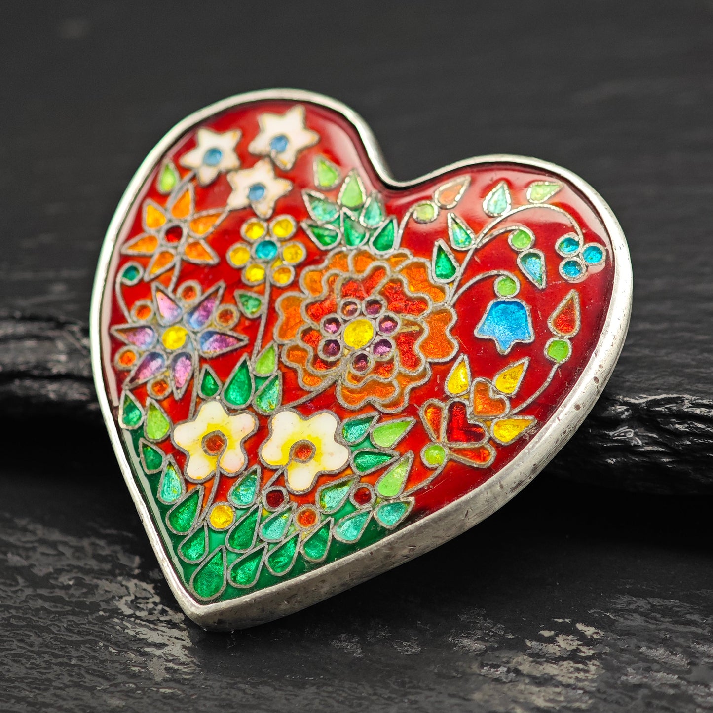 Gay Giannini Cloisonne Enamel Heart Pendant Sterling Silver P3012
