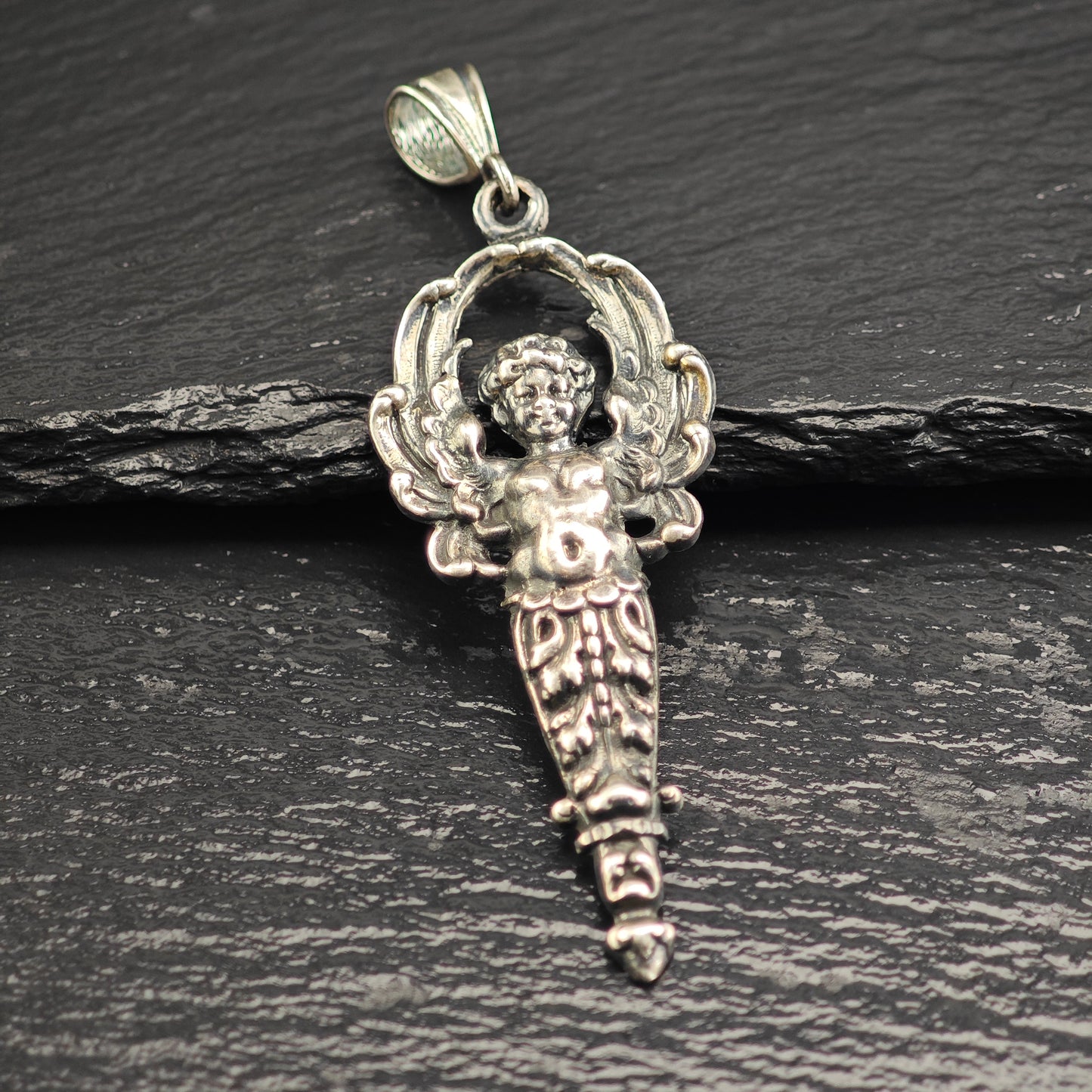 Art Nouveau Cherub Sterling Silver Pendant P3013
