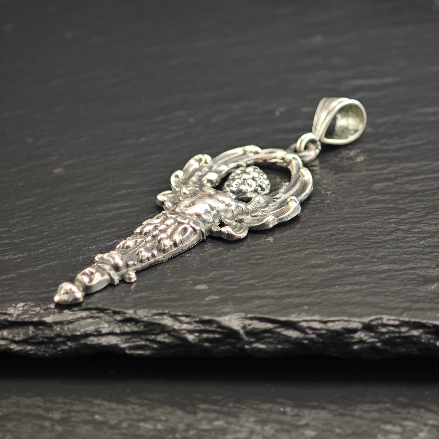 Art Nouveau Cherub Sterling Silver Pendant P3013
