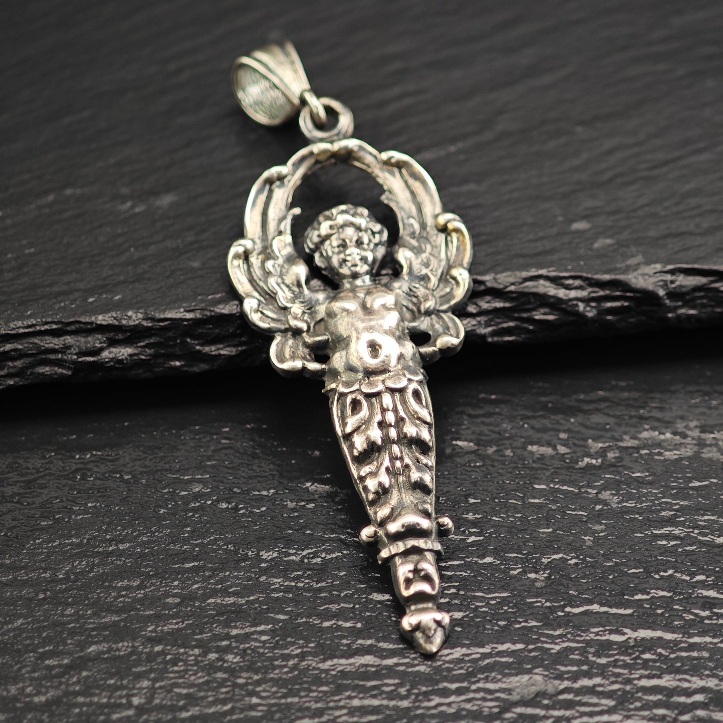 Art Nouveau Cherub Sterling Silver Pendant P3013