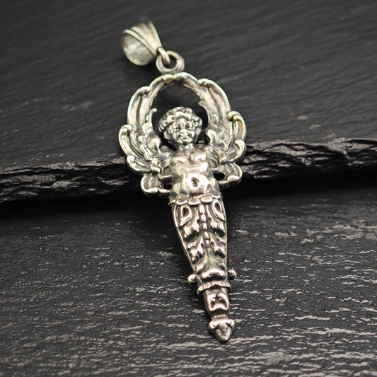 Art Nouveau Cherub Sterling Silver Pendant P3013