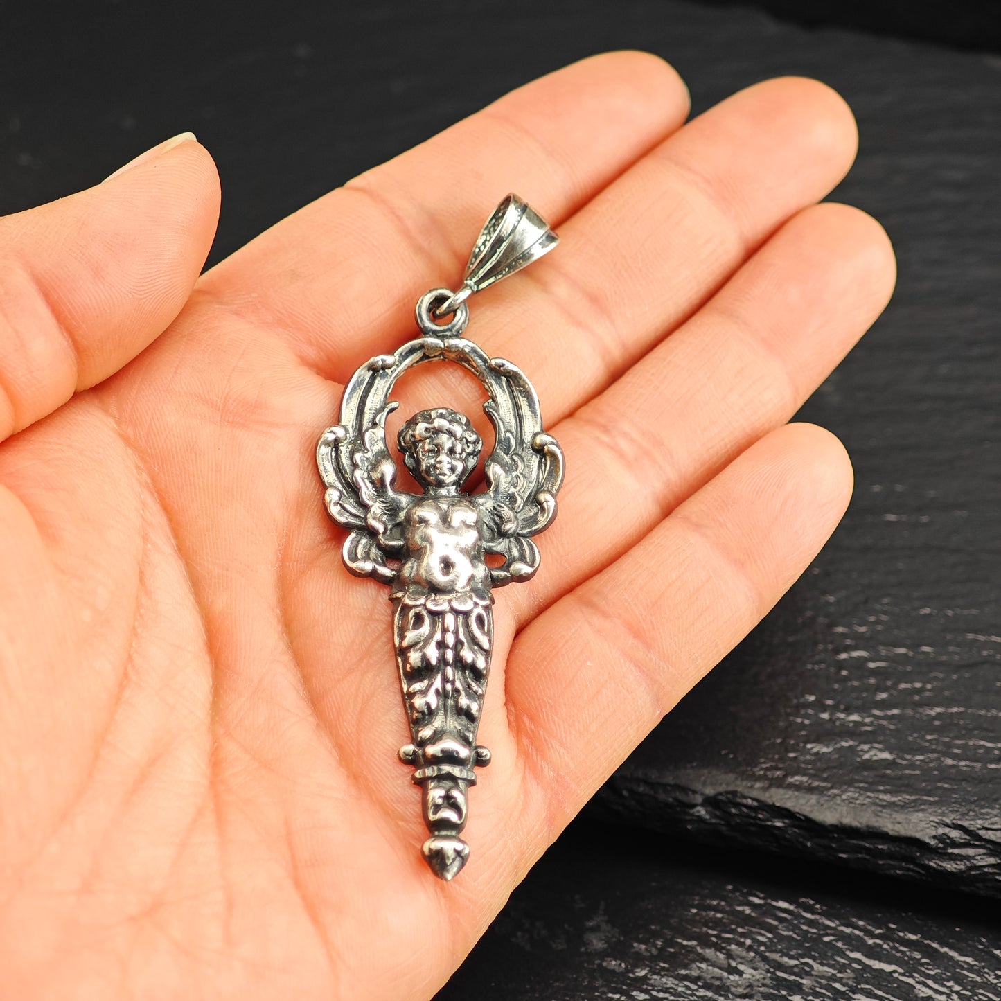 Art Nouveau Cherub Sterling Silver Pendant P3013