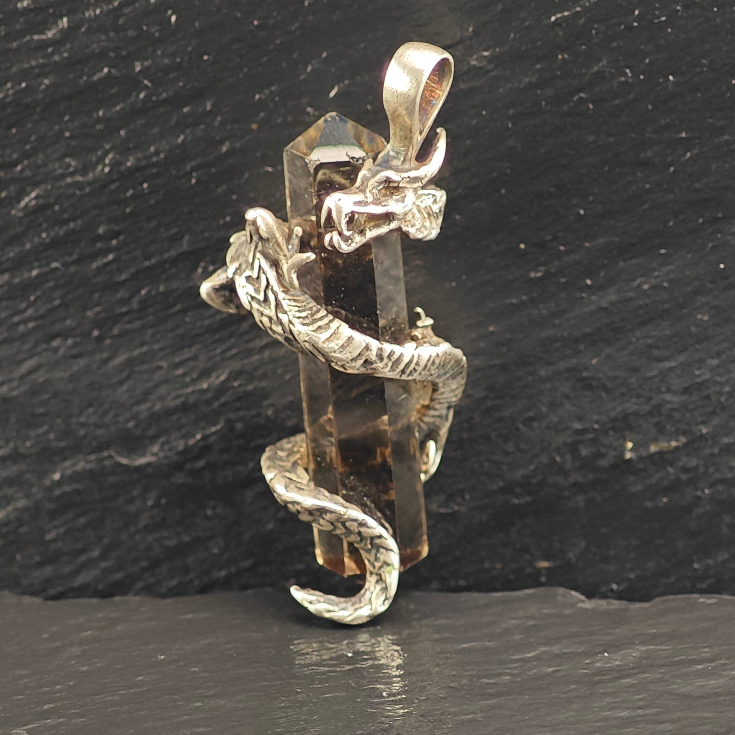 Dragon Wrapped Smoky Quartz Pendant Sterling Silver P3015