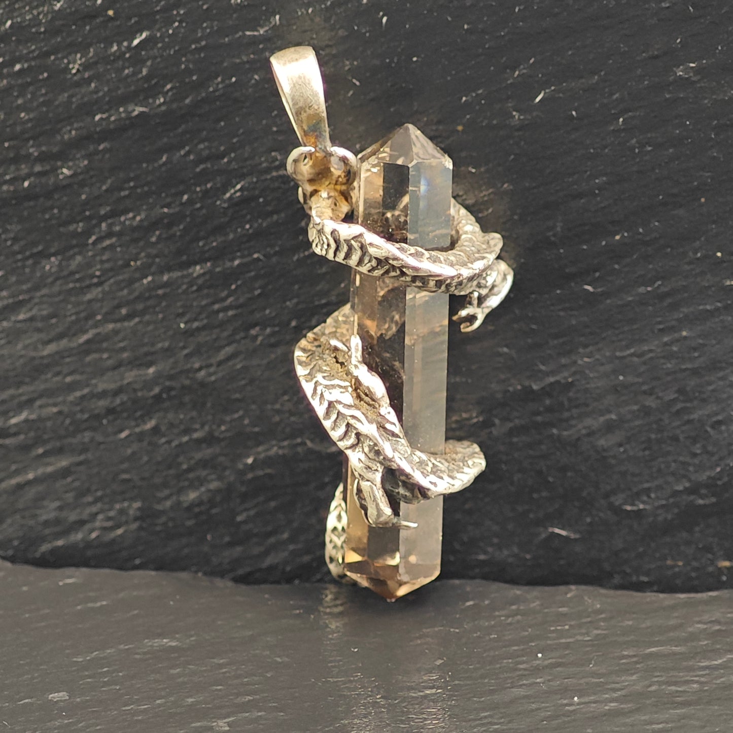 Dragon Wrapped Smoky Quartz Pendant Sterling Silver P3015