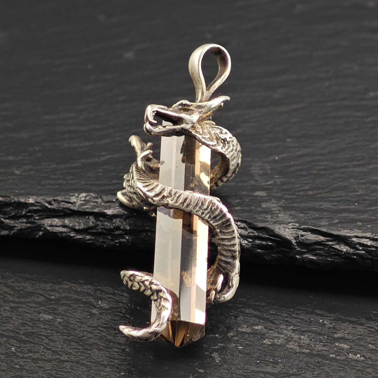 Dragon Wrapped Smoky Quartz Pendant Sterling Silver P3015