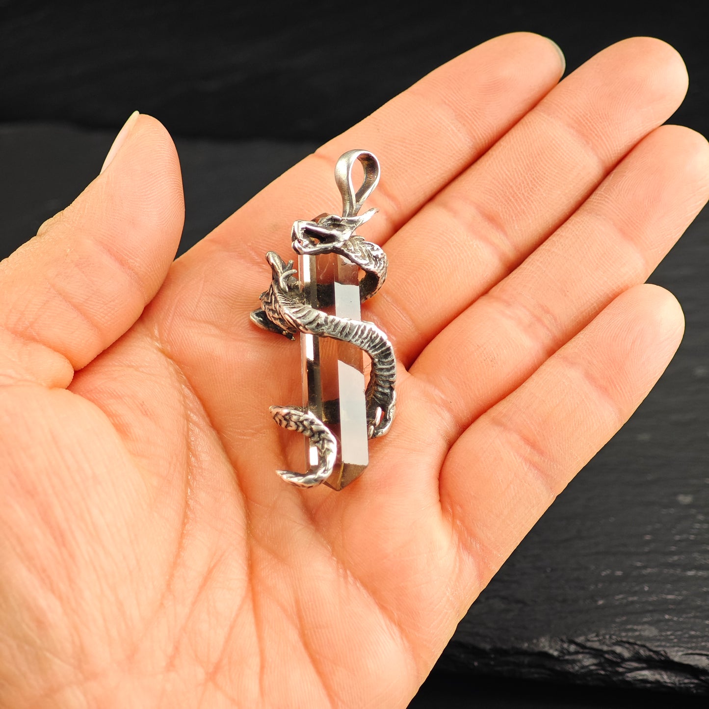 Dragon Wrapped Smoky Quartz Pendant Sterling Silver P3015