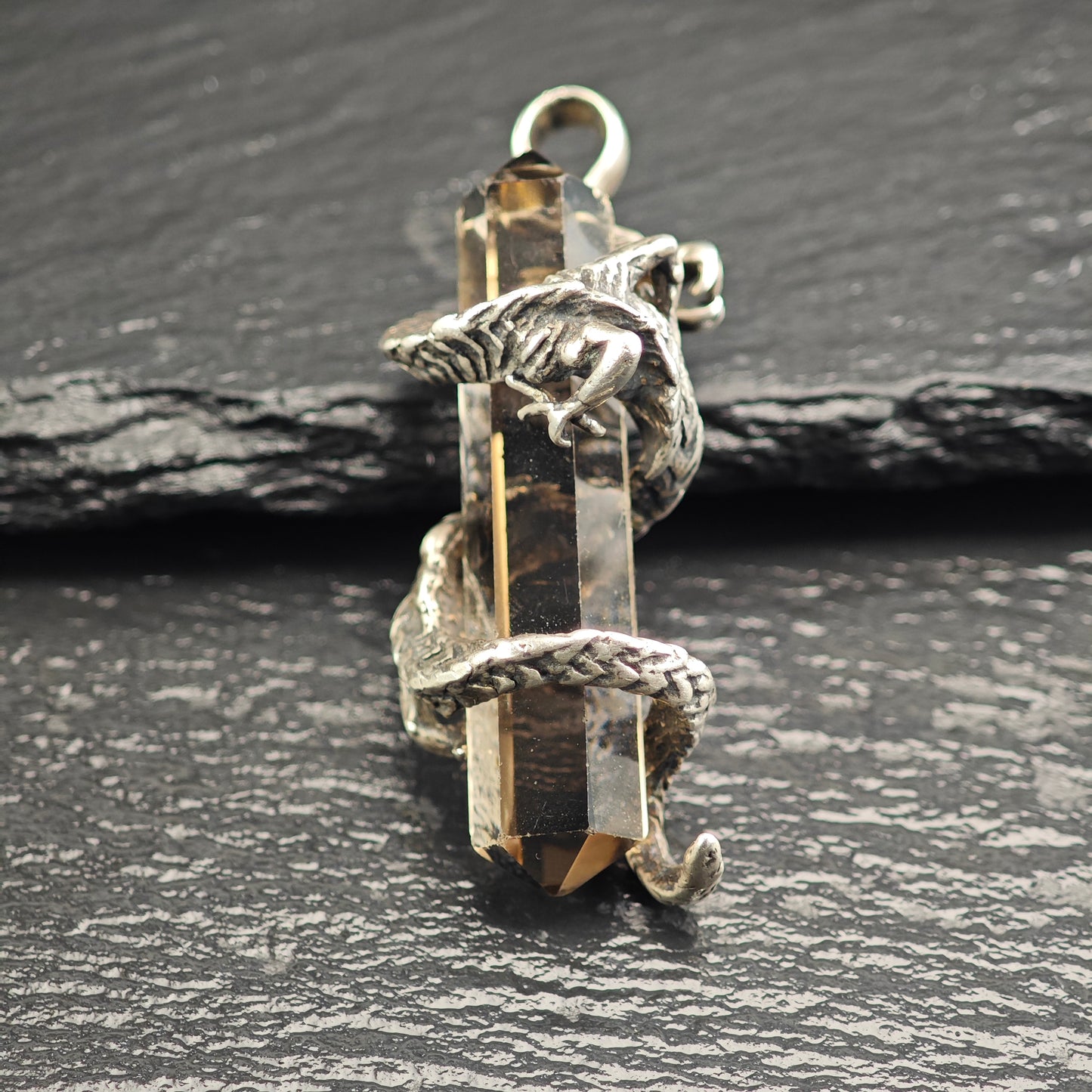 Dragon Wrapped Smoky Quartz Pendant Sterling Silver P3015
