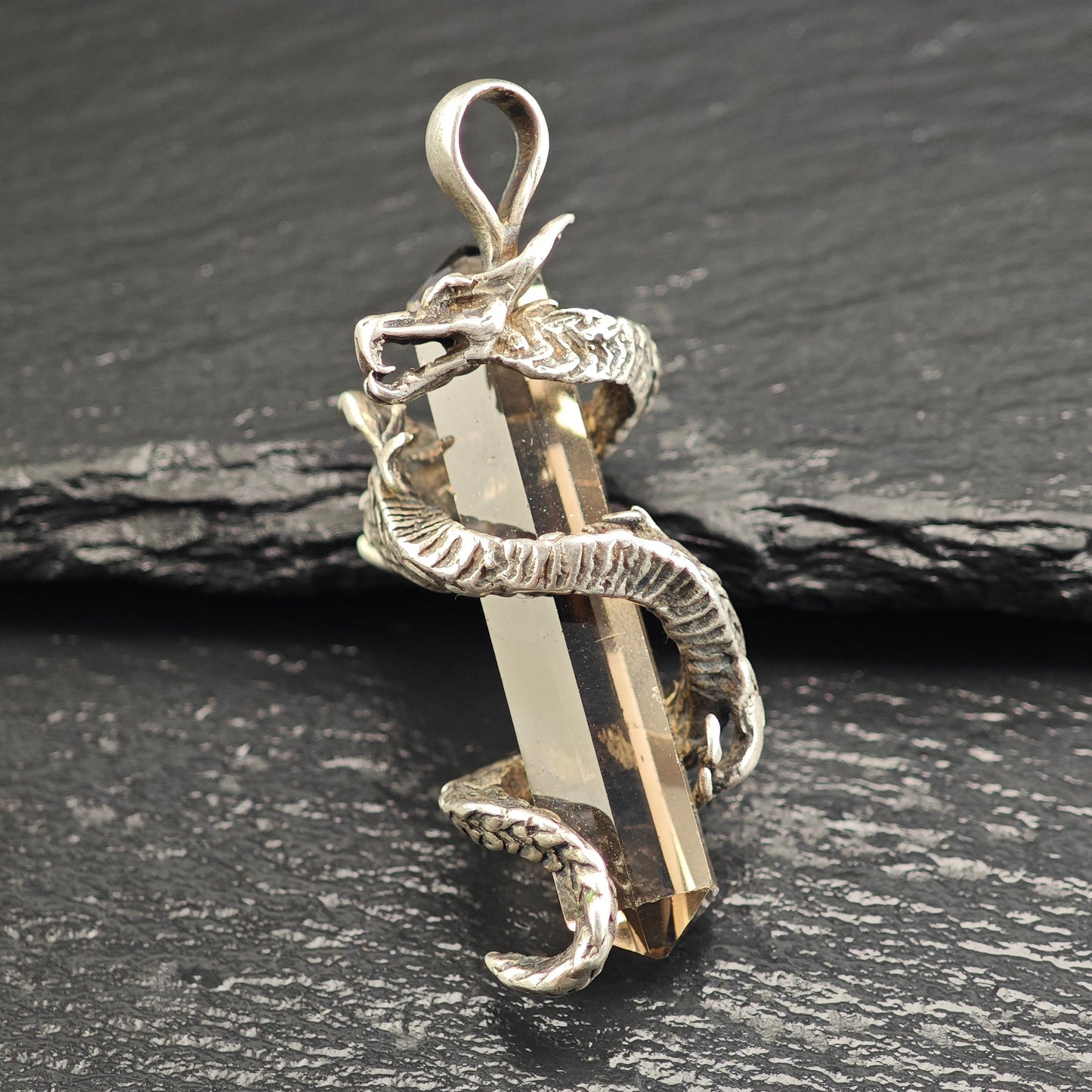 Dragon Wrapped Smoky Quartz Pendant Sterling Silver P3015