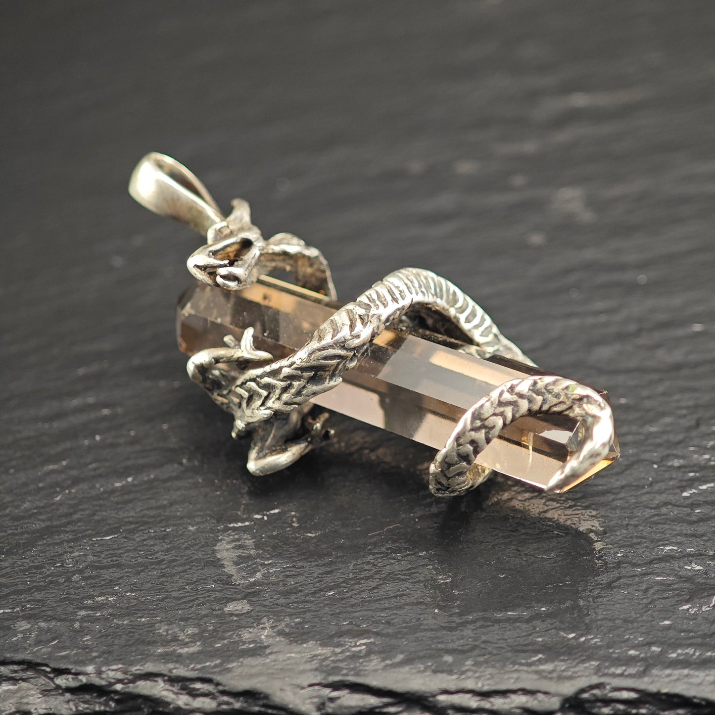 Dragon Wrapped Smoky Quartz Pendant Sterling Silver P3015