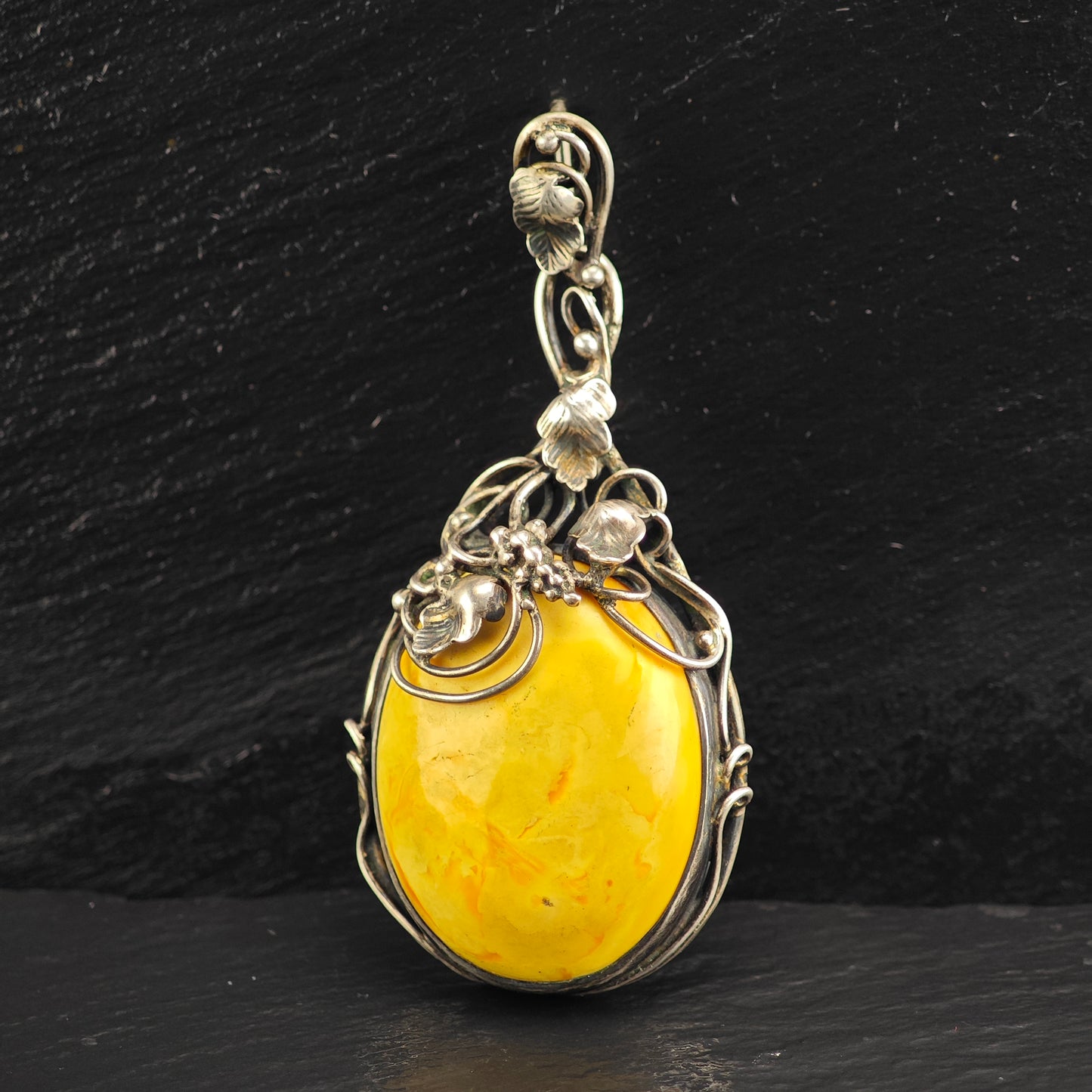 Art Nouveau Style Butterscotch Amber Pendant Sterling Silver P3018