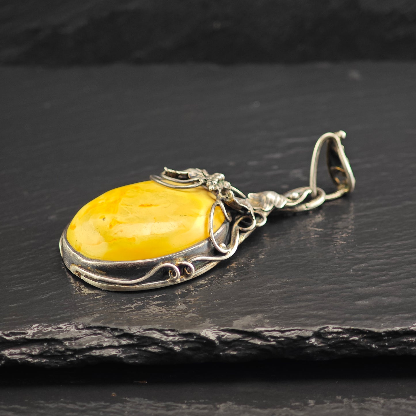 Art Nouveau Style Butterscotch Amber Pendant Sterling Silver P3018