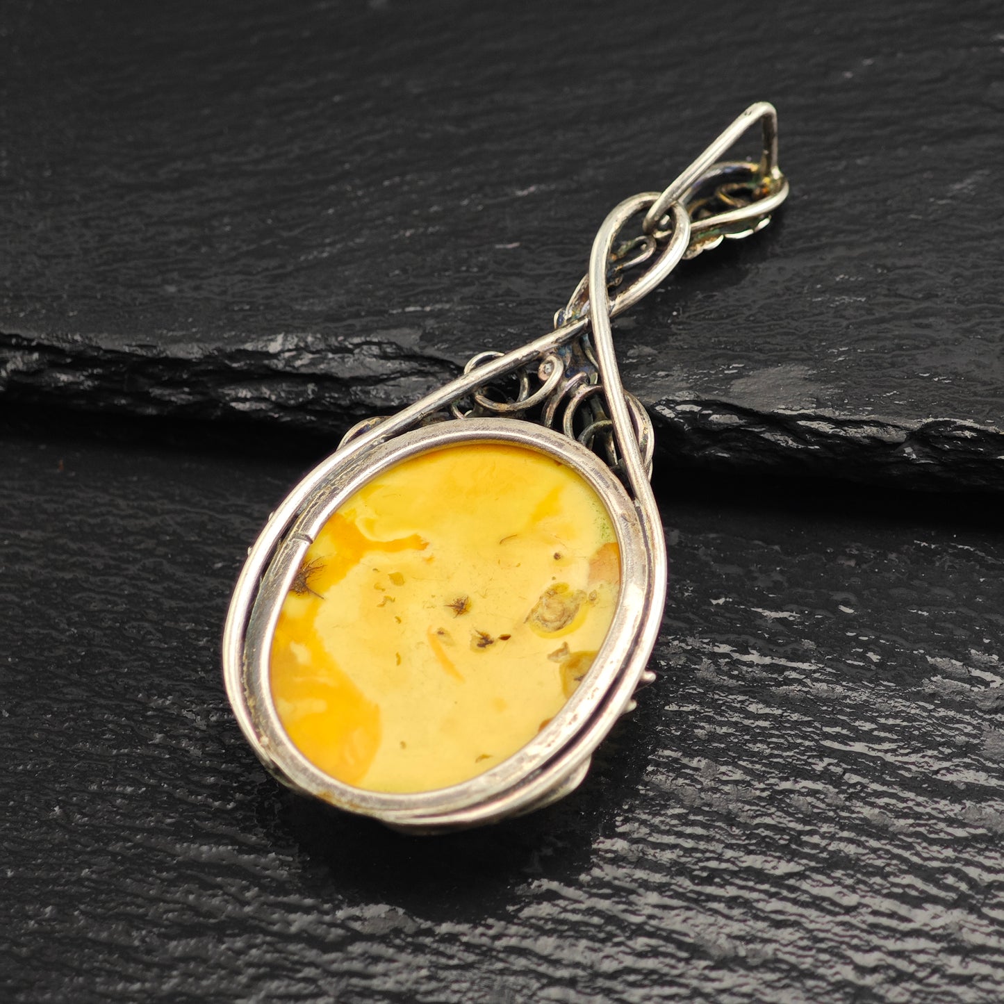 Art Nouveau Style Butterscotch Amber Pendant Sterling Silver P3018