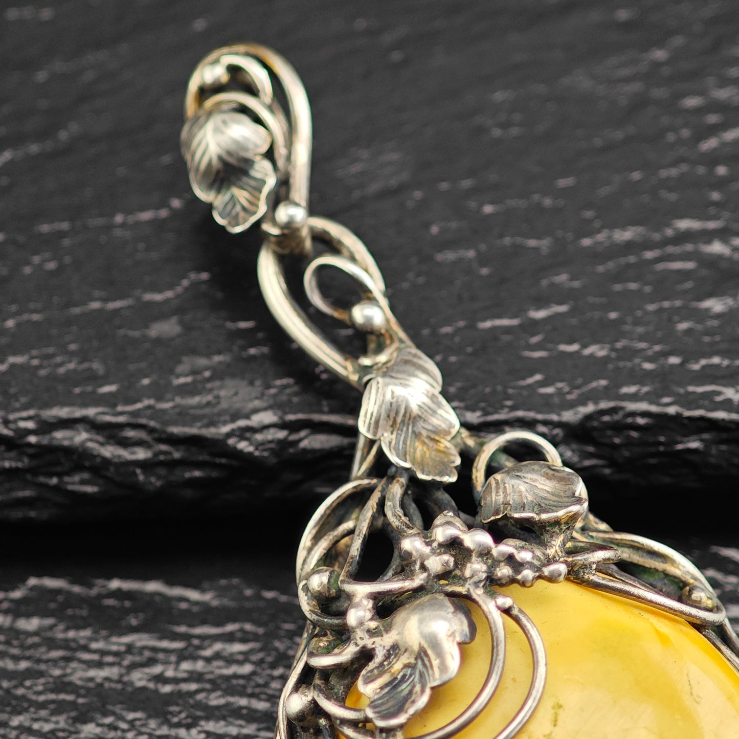 Art Nouveau Style Butterscotch Amber Pendant Sterling Silver P3018