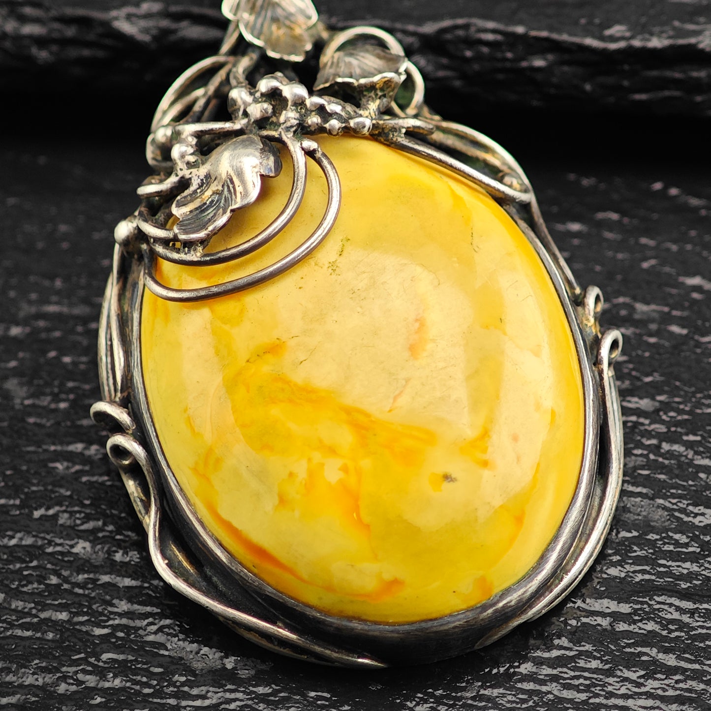 Art Nouveau Style Butterscotch Amber Pendant Sterling Silver P3018