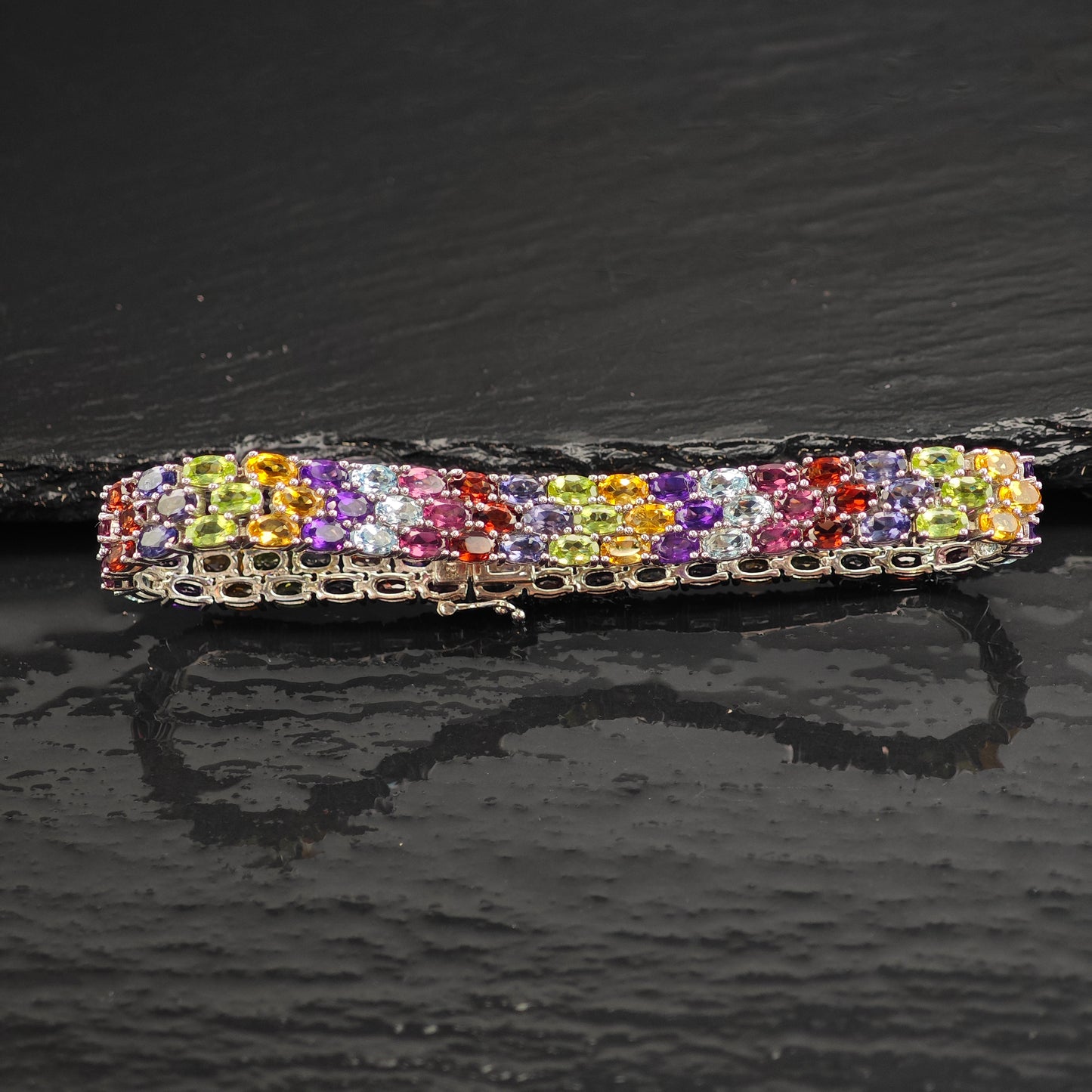 Multi Gemstone Sterling Silver Bracelet 7 1/2" BR3093Gra