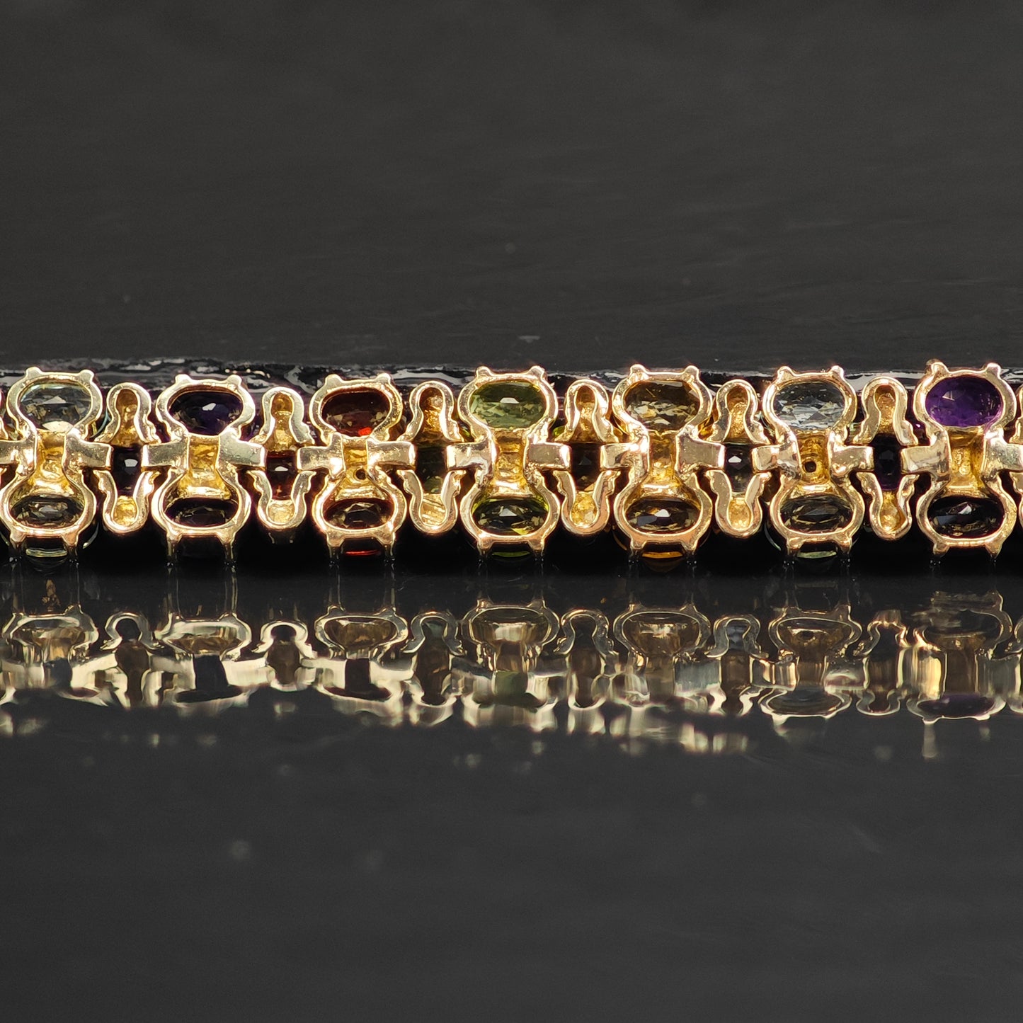 Multi-Stone Gold Plated Link Sterling Silver Bracelet 6 3/4" BR3094