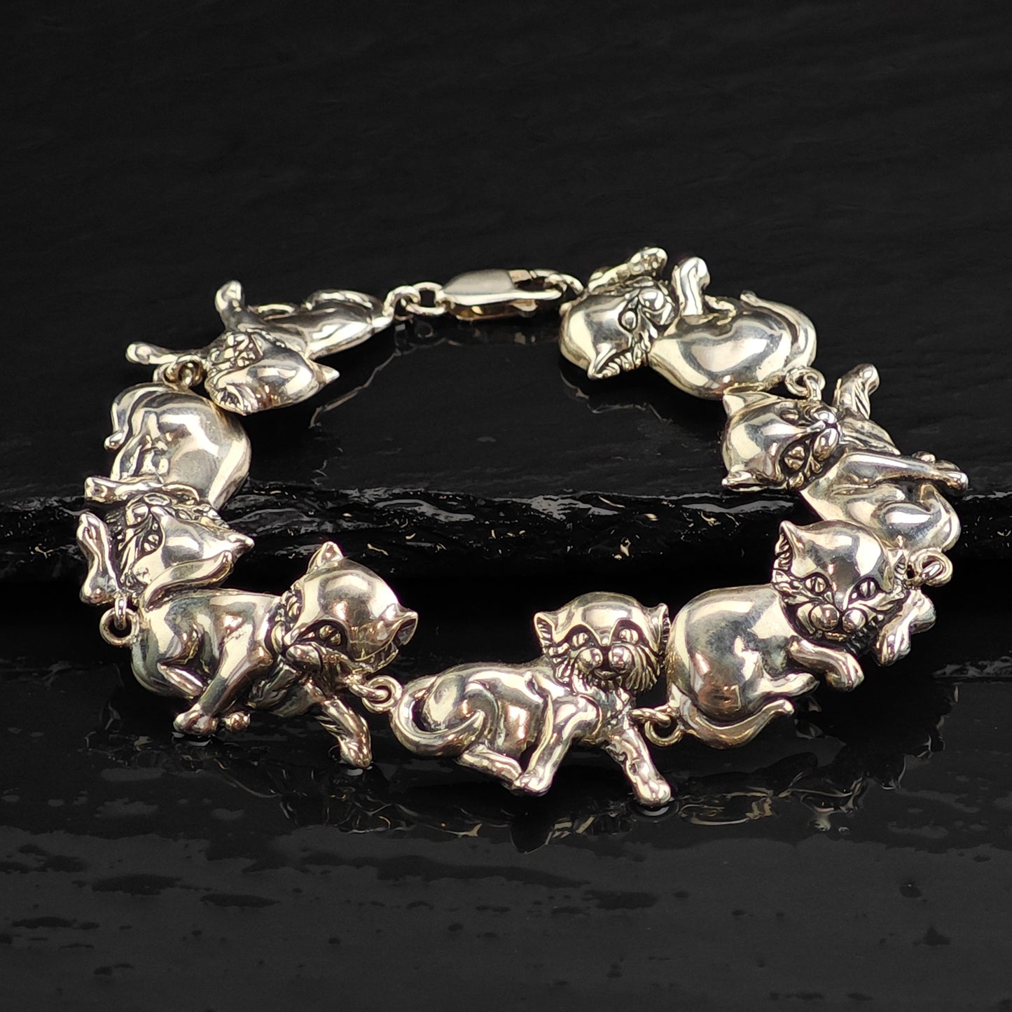 Vintage Kabana Cat Link Sterling Silver Bracelet 7" BR3097