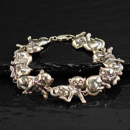 Vintage Kabana Cat Link Sterling Silver Bracelet 7" BR3097