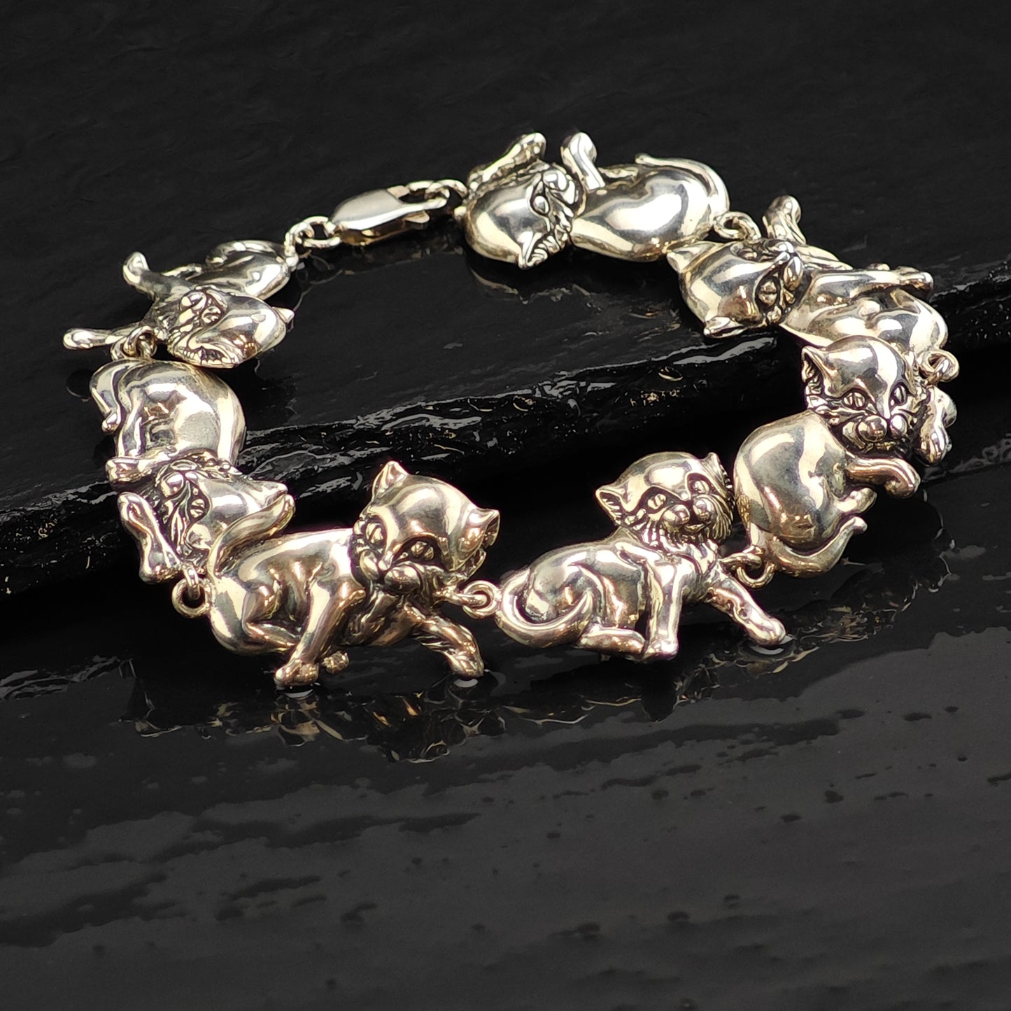 Vintage Kabana Cat Link Sterling Silver Bracelet 7" BR3097
