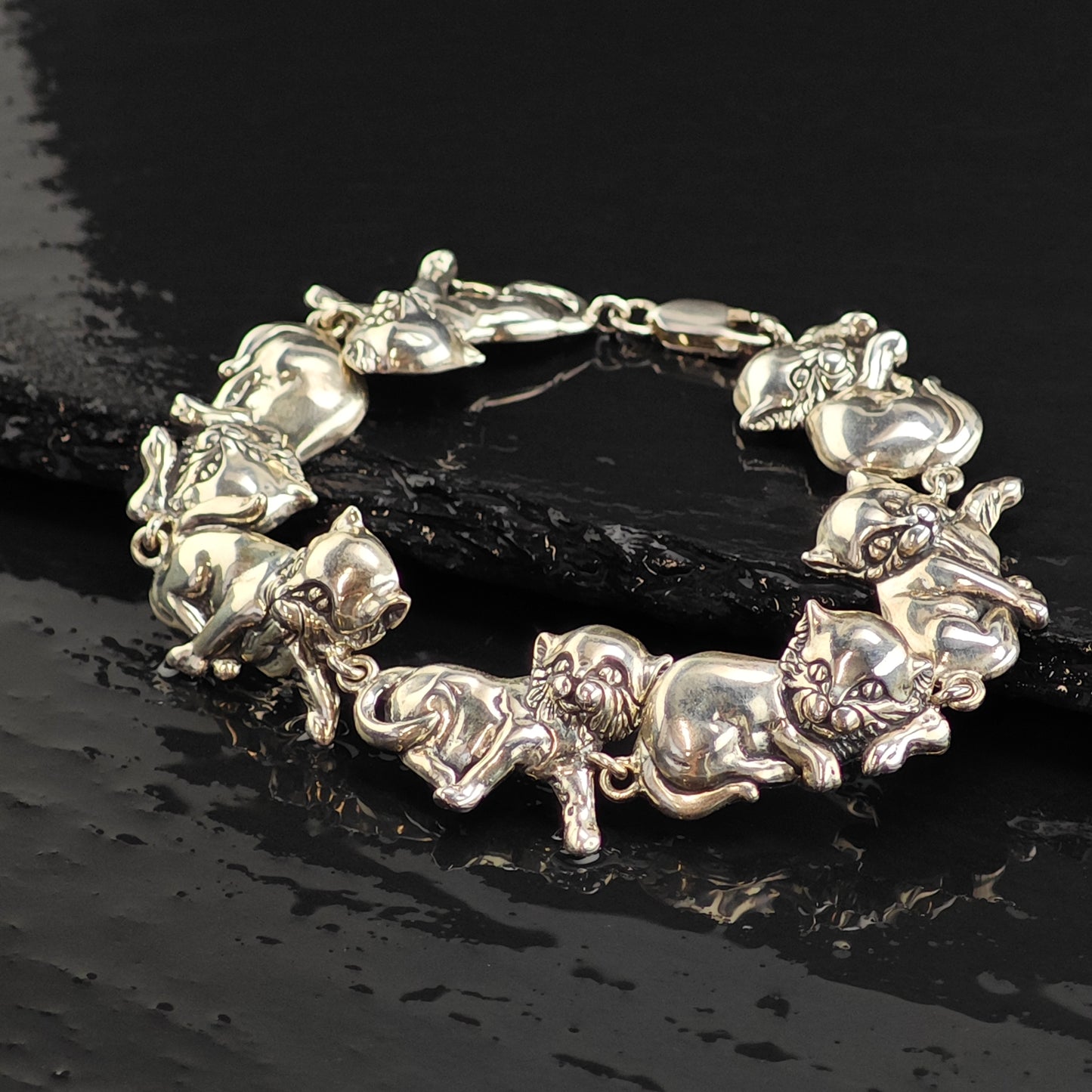 Vintage Kabana Cat Link Sterling Silver Bracelet 7" BR3097